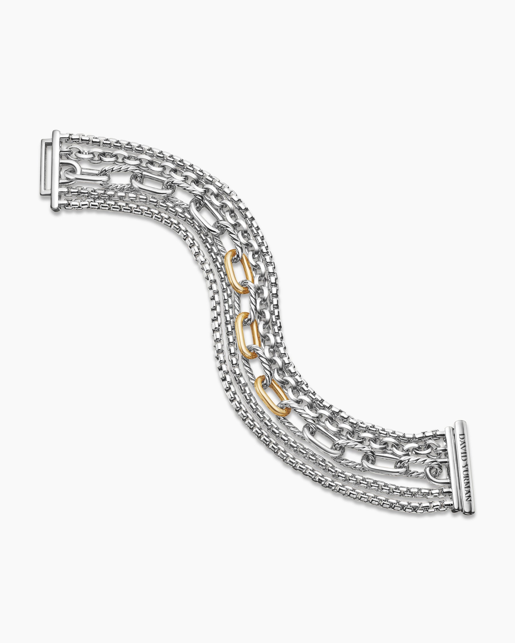 Multi Row Chain Bracelet in Sterling Silver with 18K Yellow Gold, 29mm - Image 3