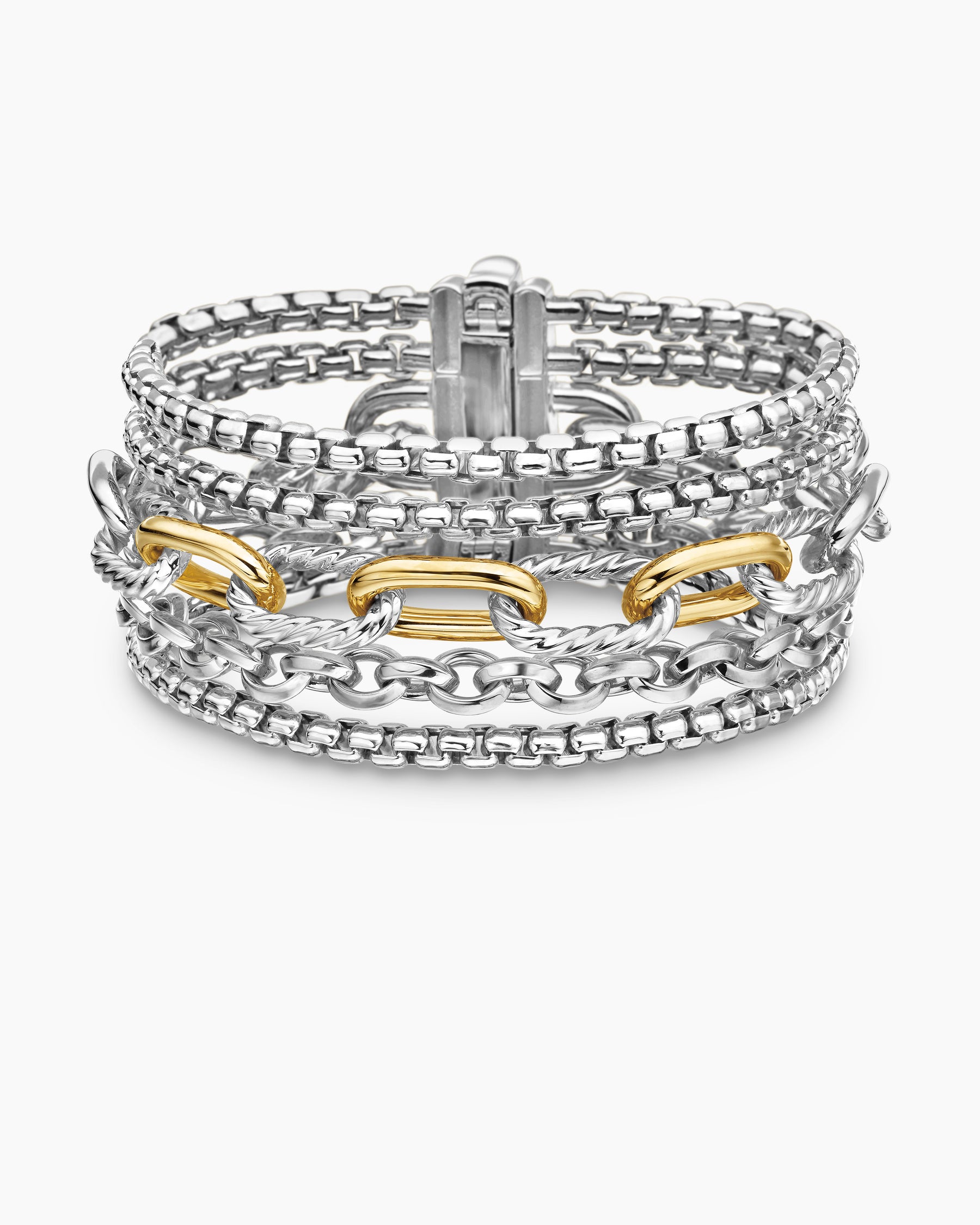 Multi Row Chain Bracelet in Sterling Silver with 18K Yellow Gold, 29mm - Image 4