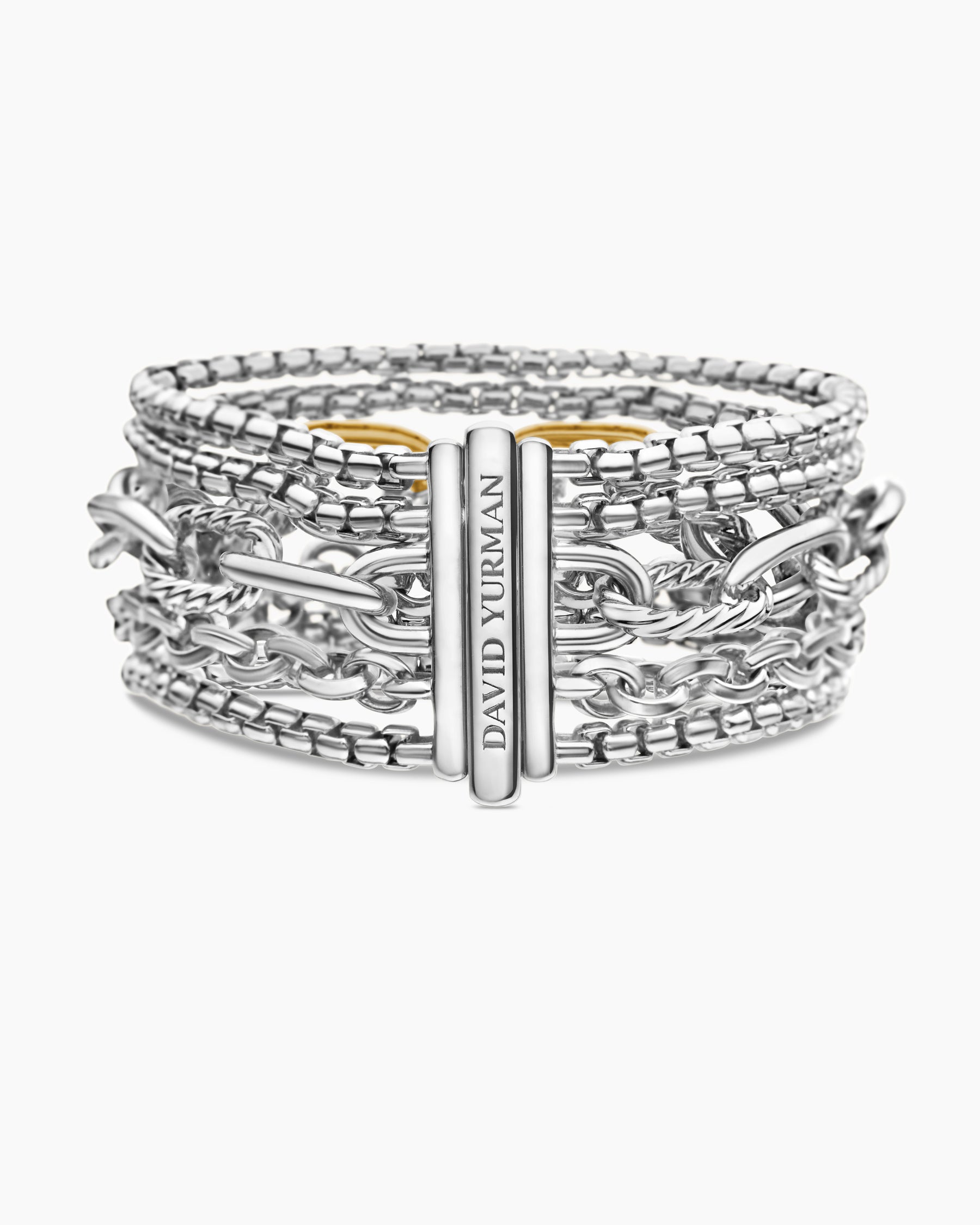 Multi Row Chain Bracelet in Sterling Silver with 18K Yellow Gold, 29mm - Image 6