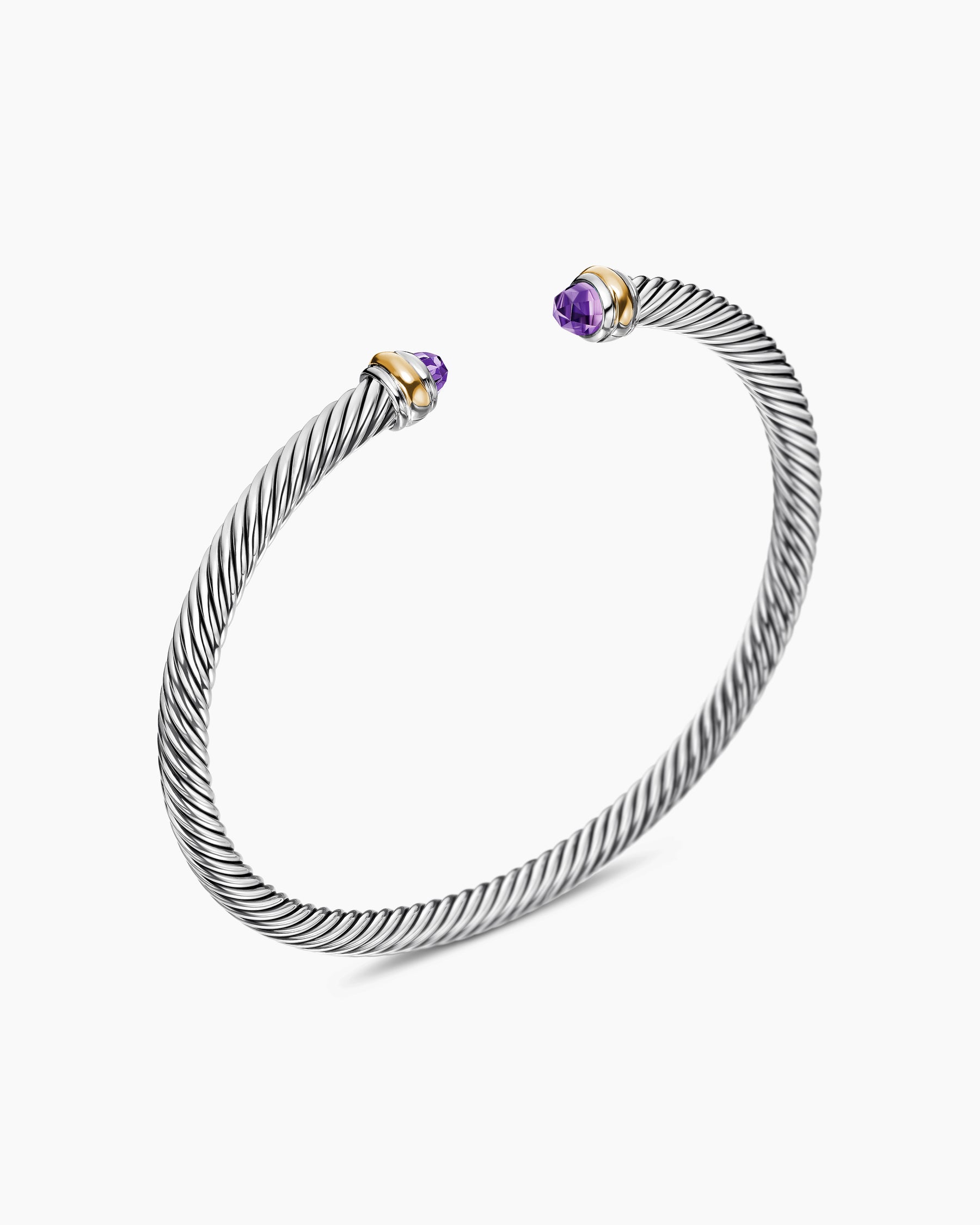 Classic Cable Bracelet in Sterling Silver with 18K Yellow Gold and Amethyst, 4mm - Image 3
