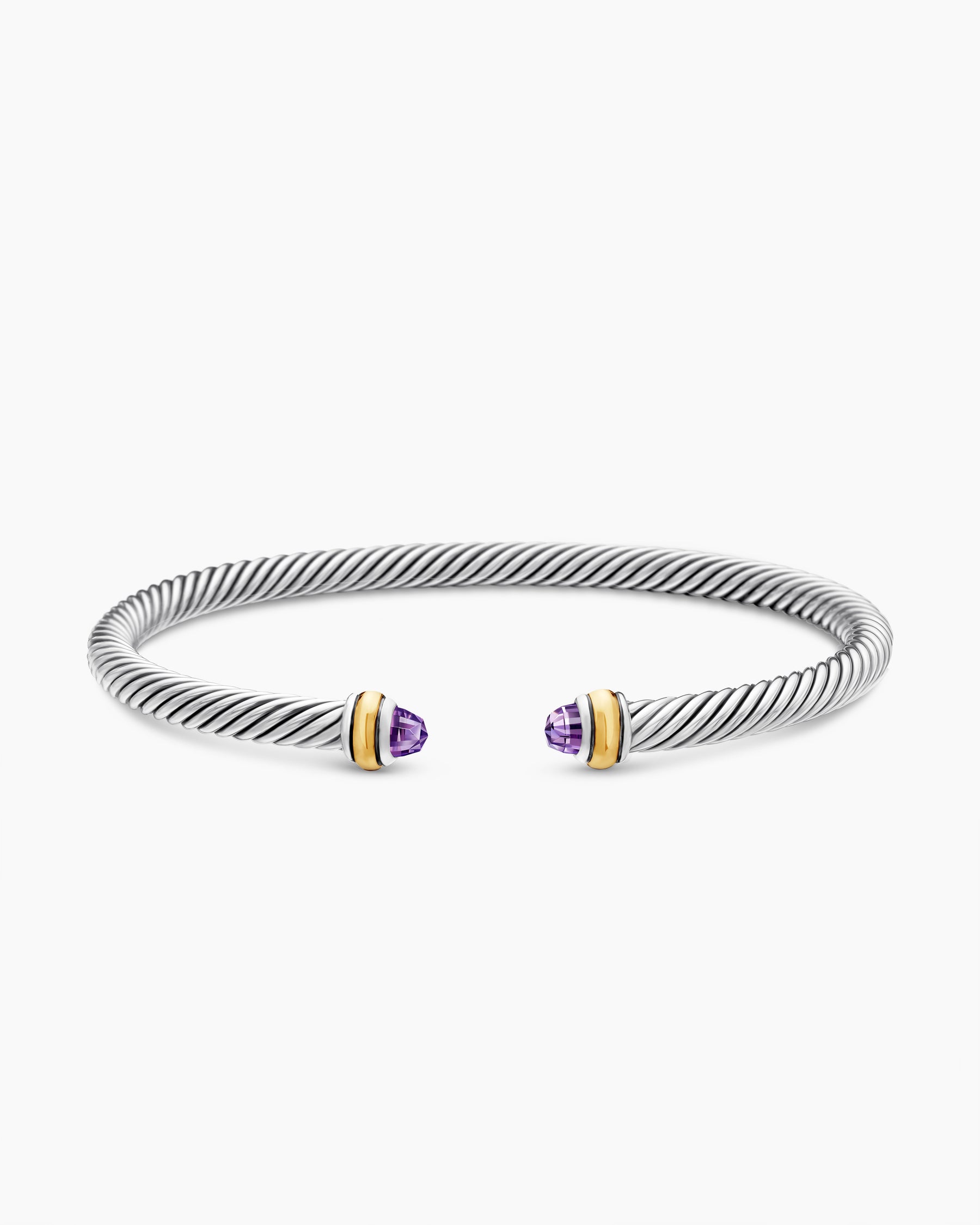 Classic Cable Bracelet in Sterling Silver with 18K Yellow Gold and Amethyst, 4mm - Image 4