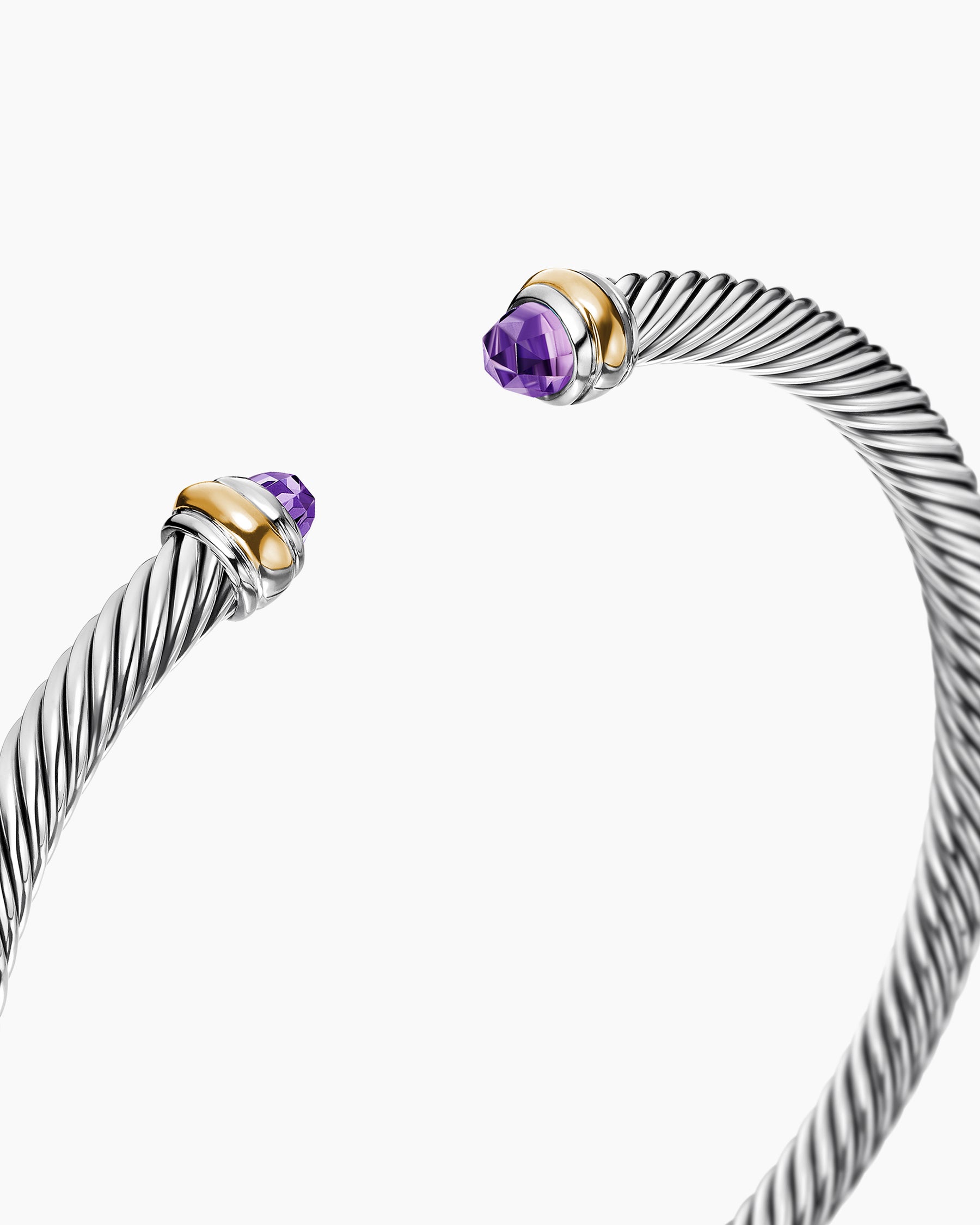 Classic Cable Bracelet in Sterling Silver with 18K Yellow Gold and Amethyst, 4mm - Image 5