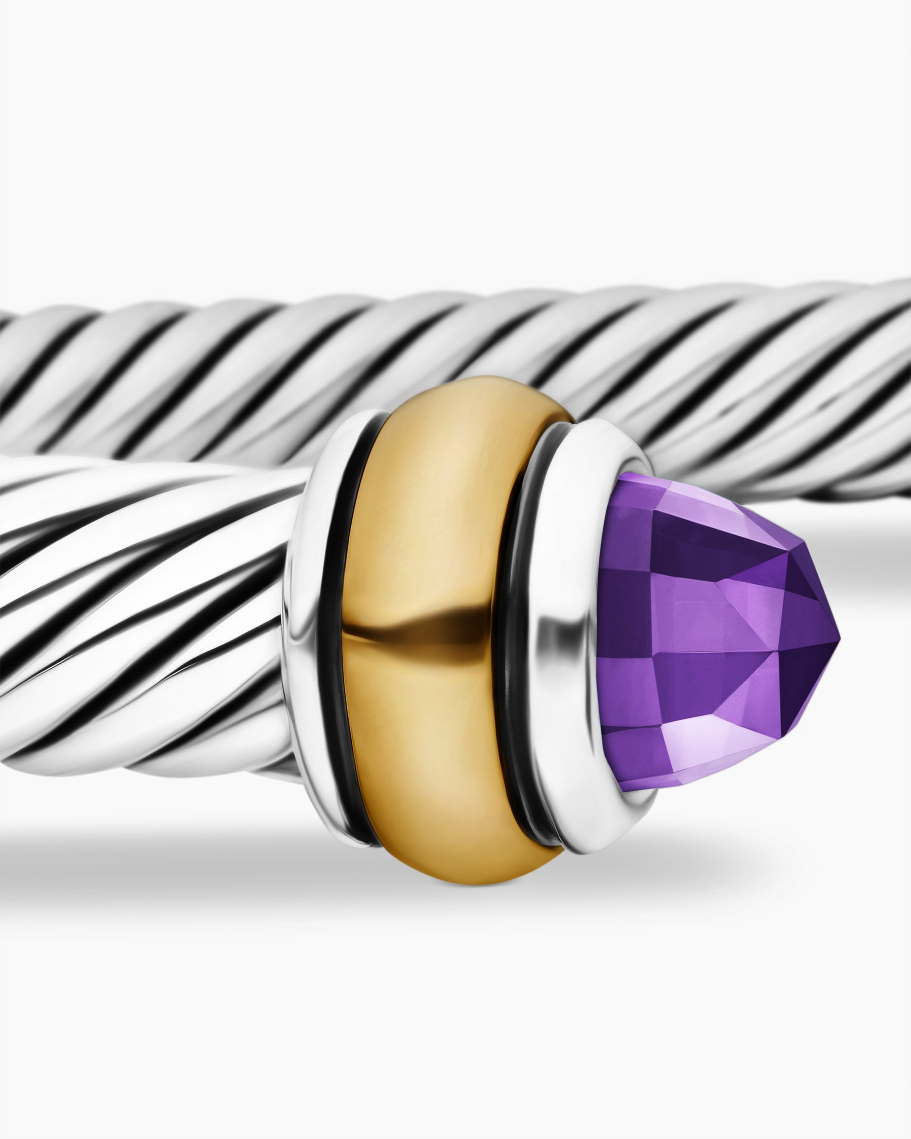 Classic Cable Bracelet in Sterling Silver with 18K Yellow Gold and Amethyst, 4mm - Image 6