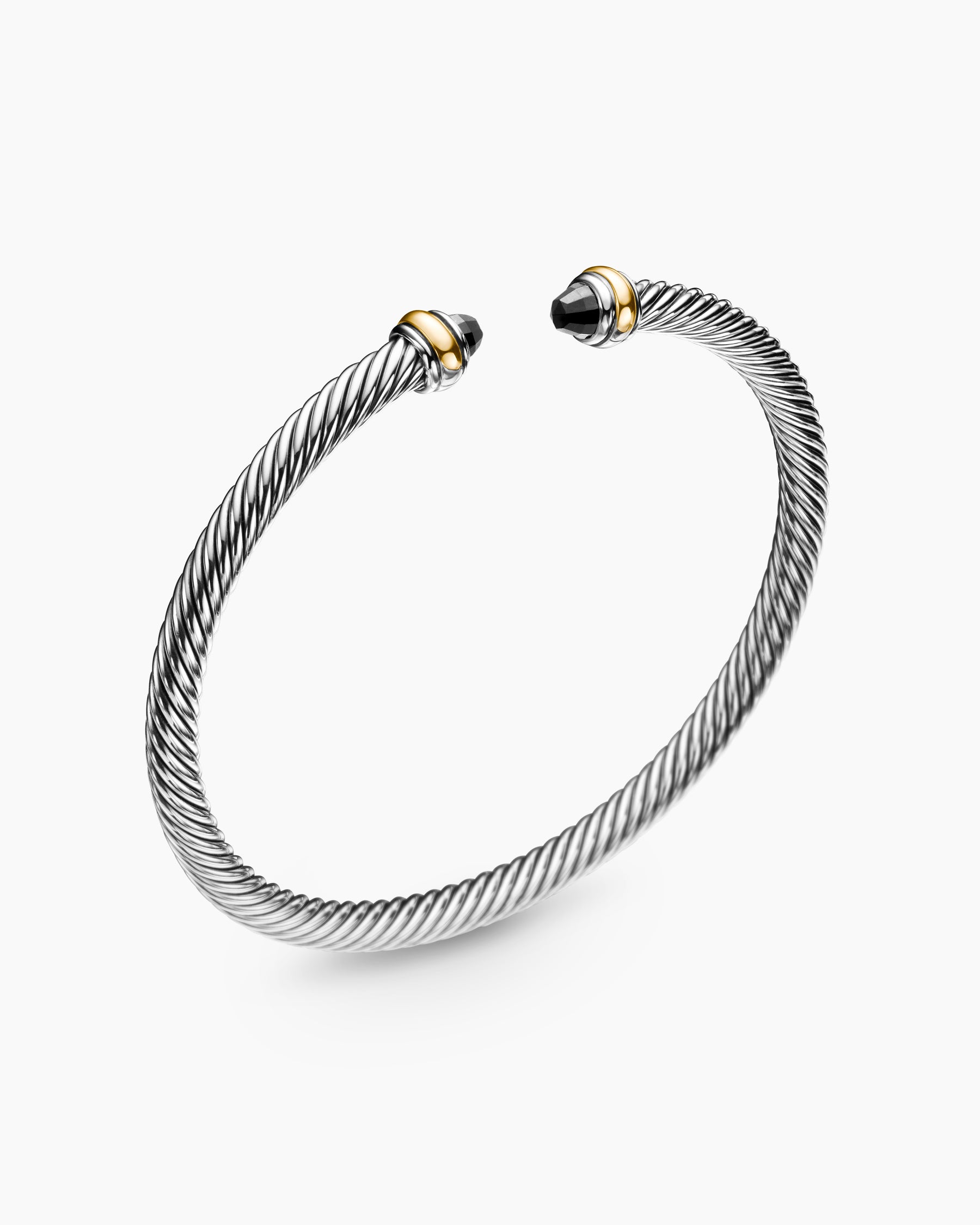 Classic Cable Bracelet in Sterling Silver with 18K Yellow Gold and Black Onyx, 4mm - Image 3