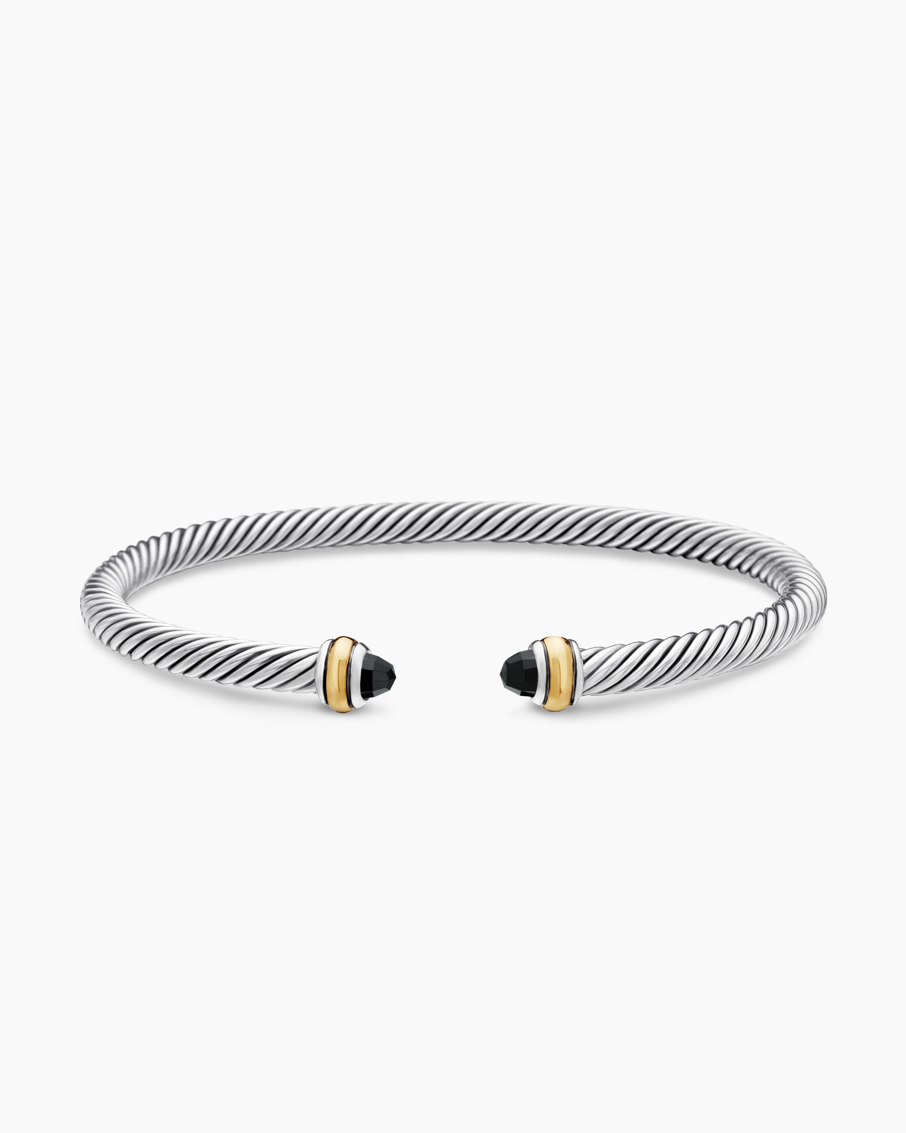 Classic Cable Bracelet in Sterling Silver with 18K Yellow Gold and Black Onyx, 4mm - Image 4