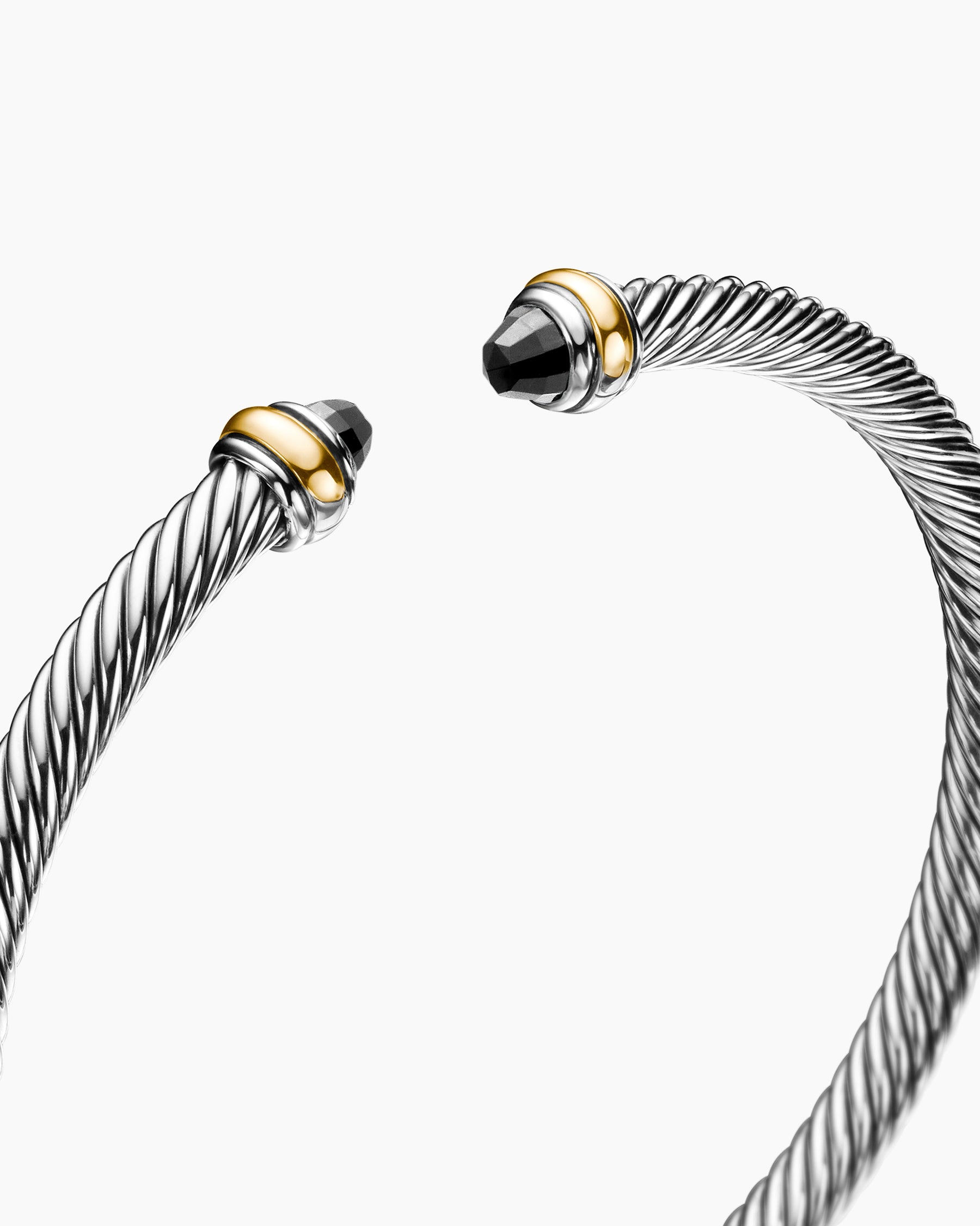 Classic Cable Bracelet in Sterling Silver with 18K Yellow Gold and Black Onyx, 4mm - Image 5