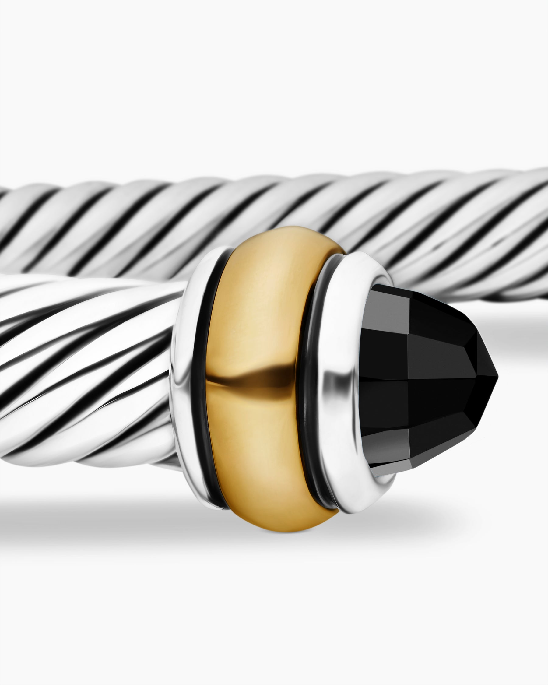 Classic Cable Bracelet in Sterling Silver with 18K Yellow Gold and Black Onyx, 4mm - Image 6