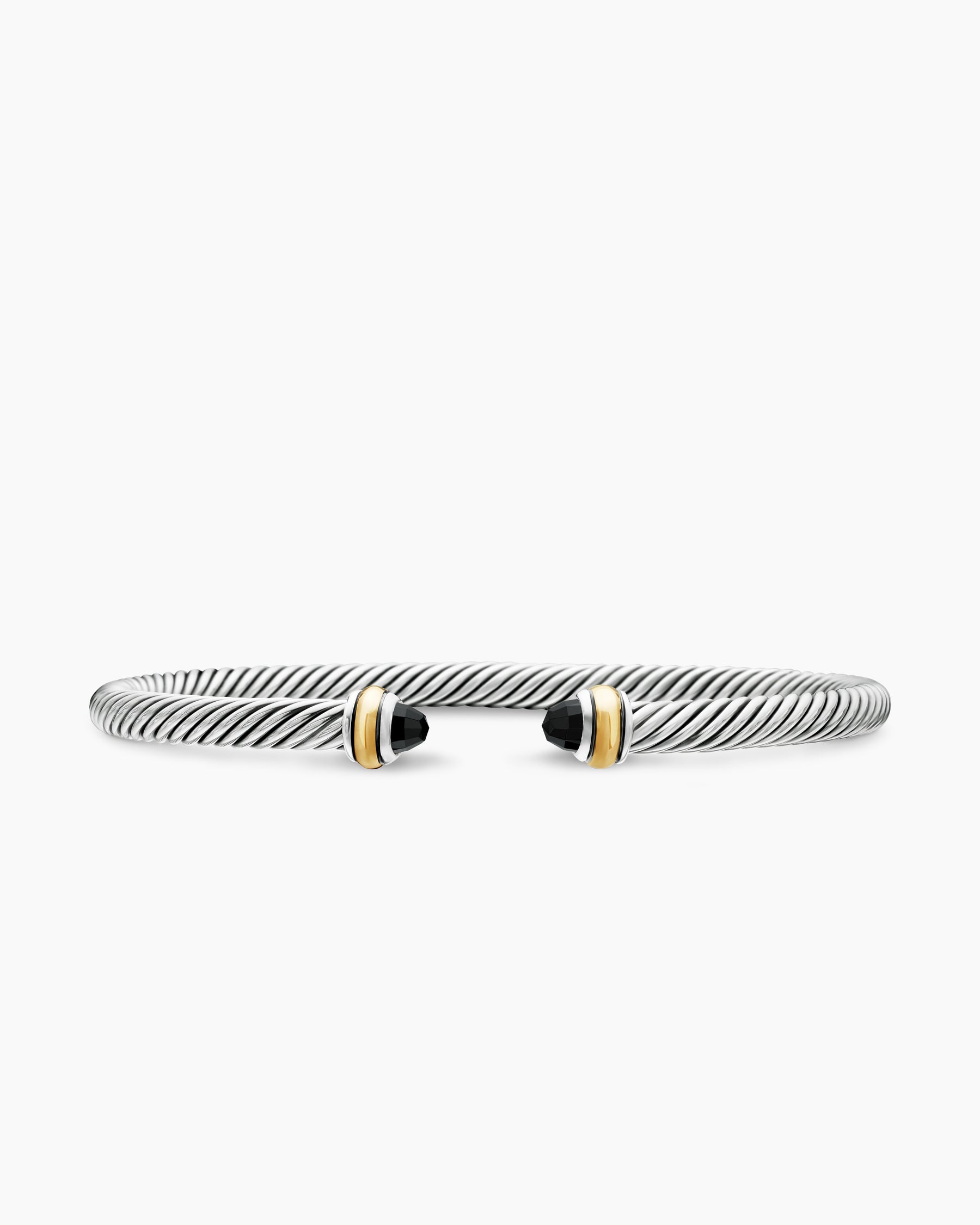 Classic Cable Bracelet in Sterling Silver with 18K Yellow Gold and Black Onyx, 4mm