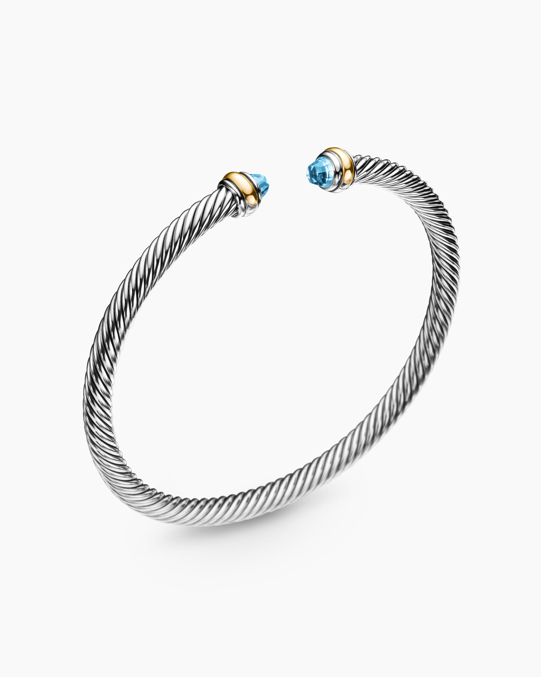 Classic Cable Bracelet in Sterling Silver with 18K Yellow Gold and Blue Topaz, 4mm - Image 3