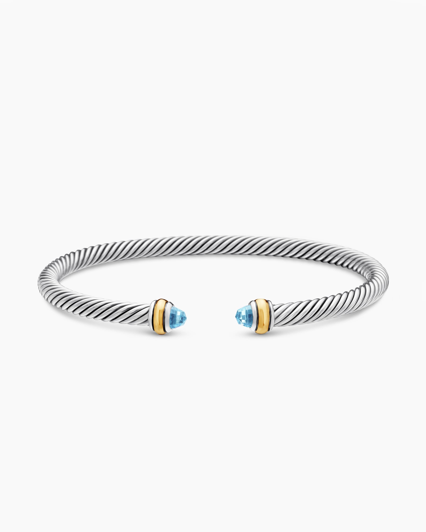 Classic Cable Bracelet in Sterling Silver with 18K Yellow Gold and Blue Topaz, 4mm - Image 4