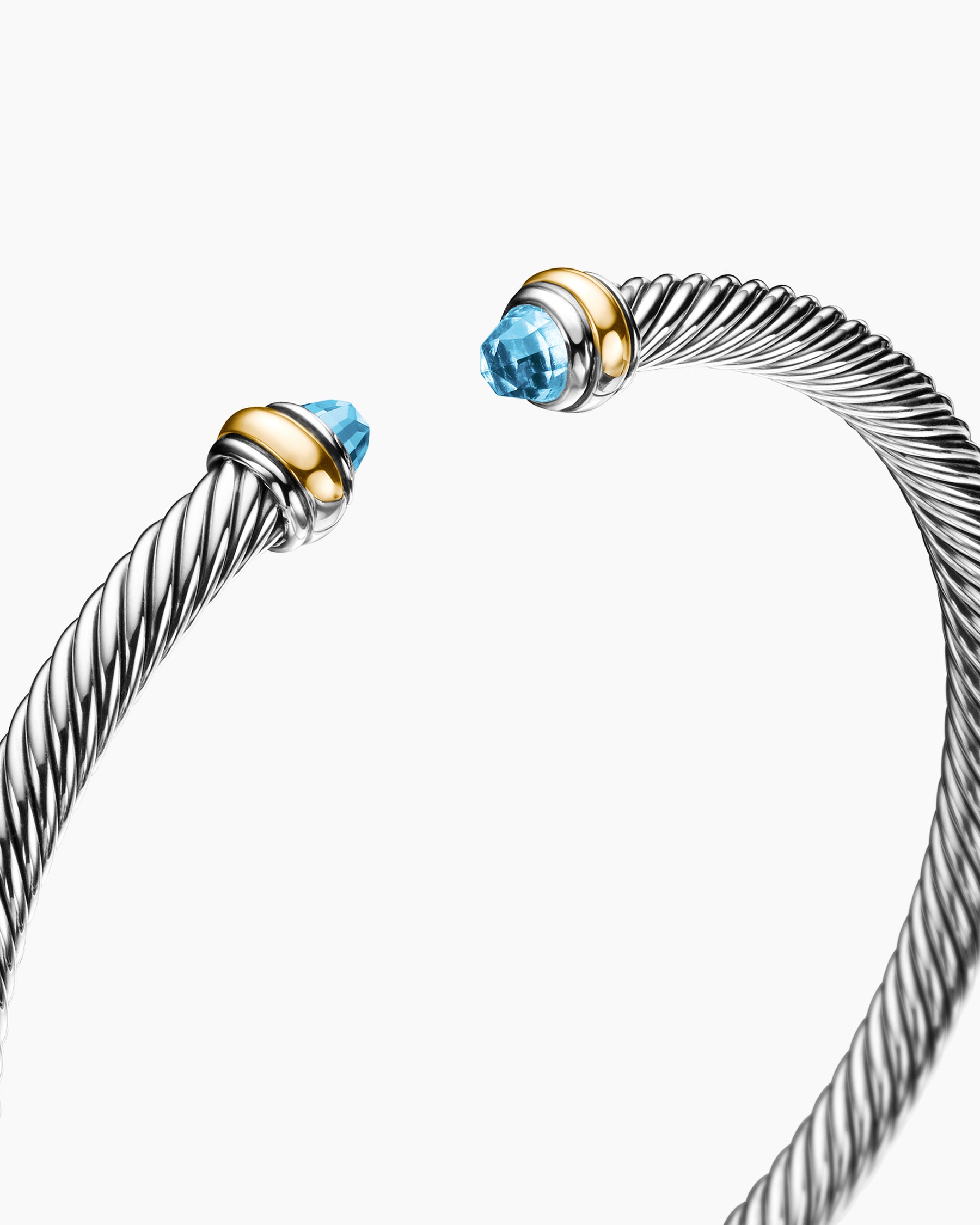 Classic Cable Bracelet in Sterling Silver with 18K Yellow Gold and Blue Topaz, 4mm - Image 5