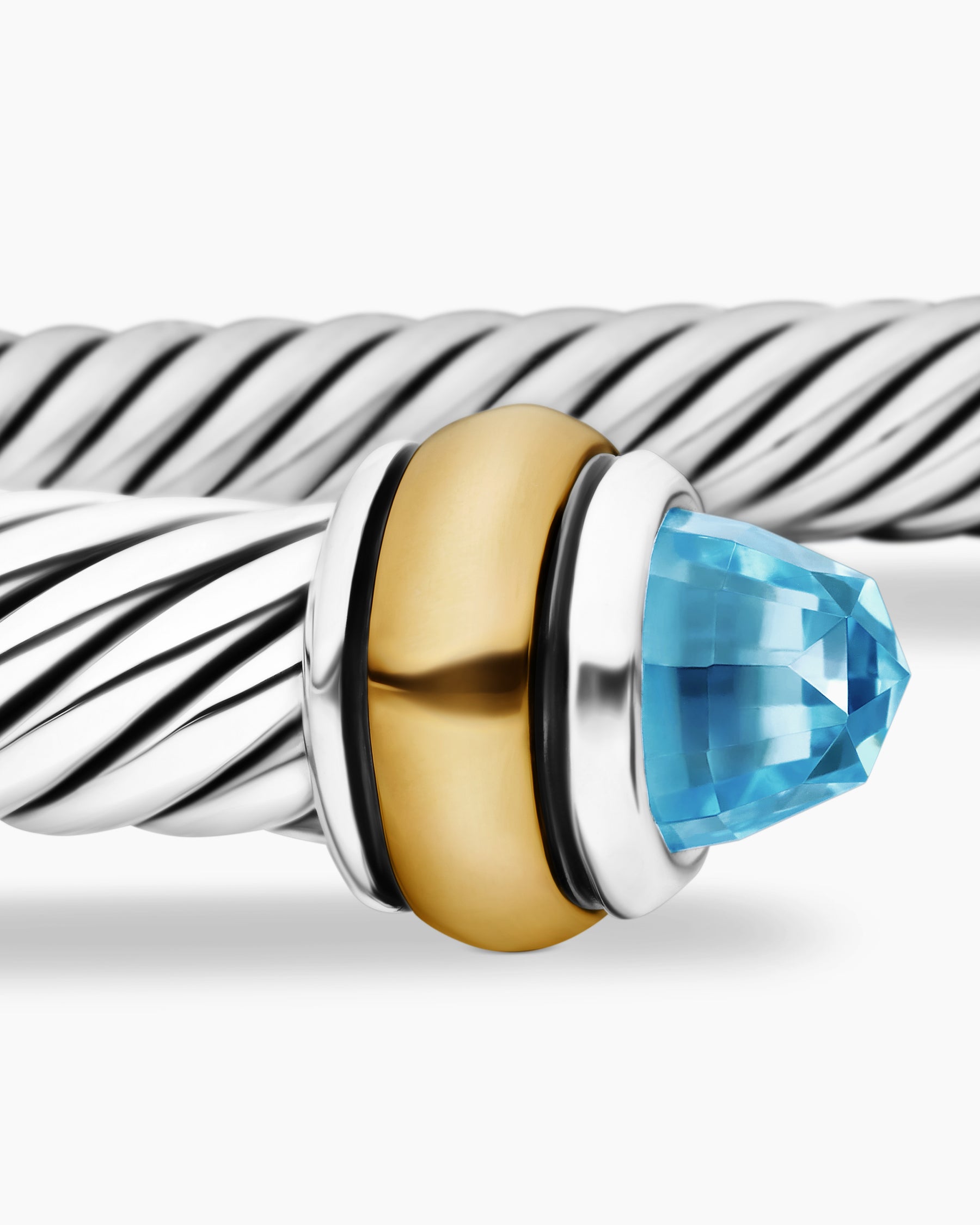 Classic Cable Bracelet in Sterling Silver with 18K Yellow Gold and Blue Topaz, 4mm - Image 6