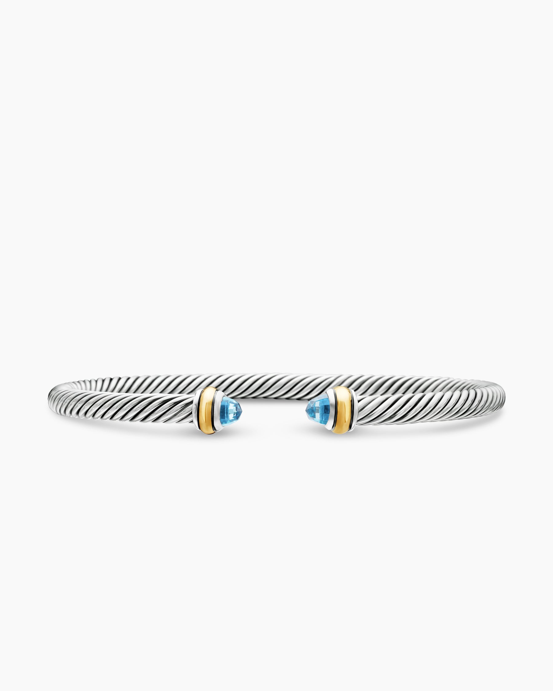 Classic Cable Bracelet in Sterling Silver with 18K Yellow Gold and Blue Topaz, 4mm