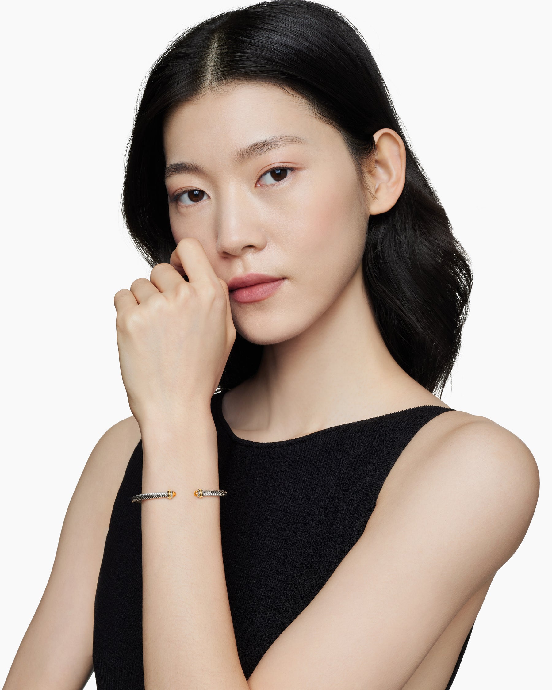 Alternative view of Classic Cable Bracelet in Sterling Silver with 18K Yellow Gold and Citrine, 4mm