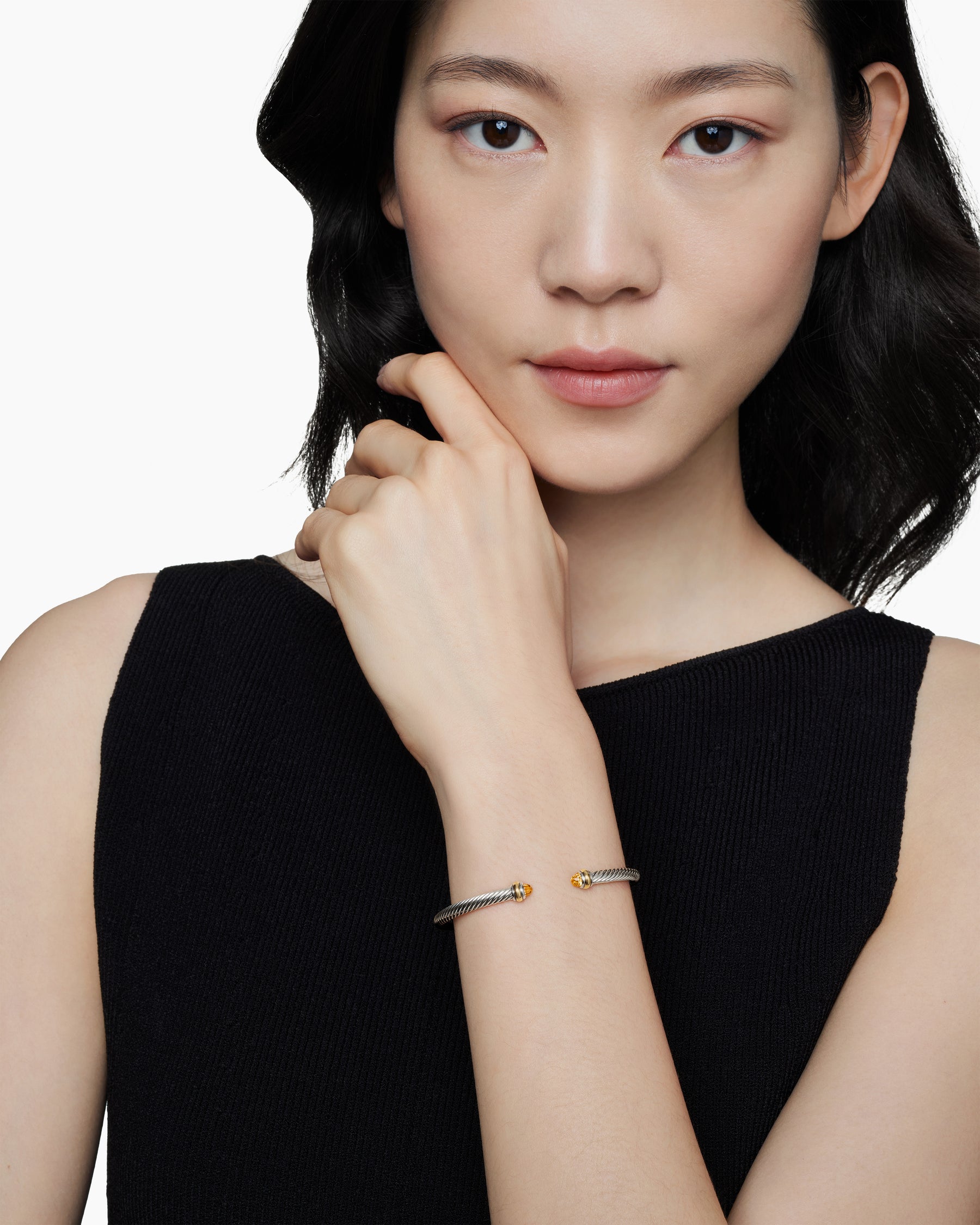 Classic Cable Bracelet in Sterling Silver with 18K Yellow Gold and Citrine, 4mm - Image 7