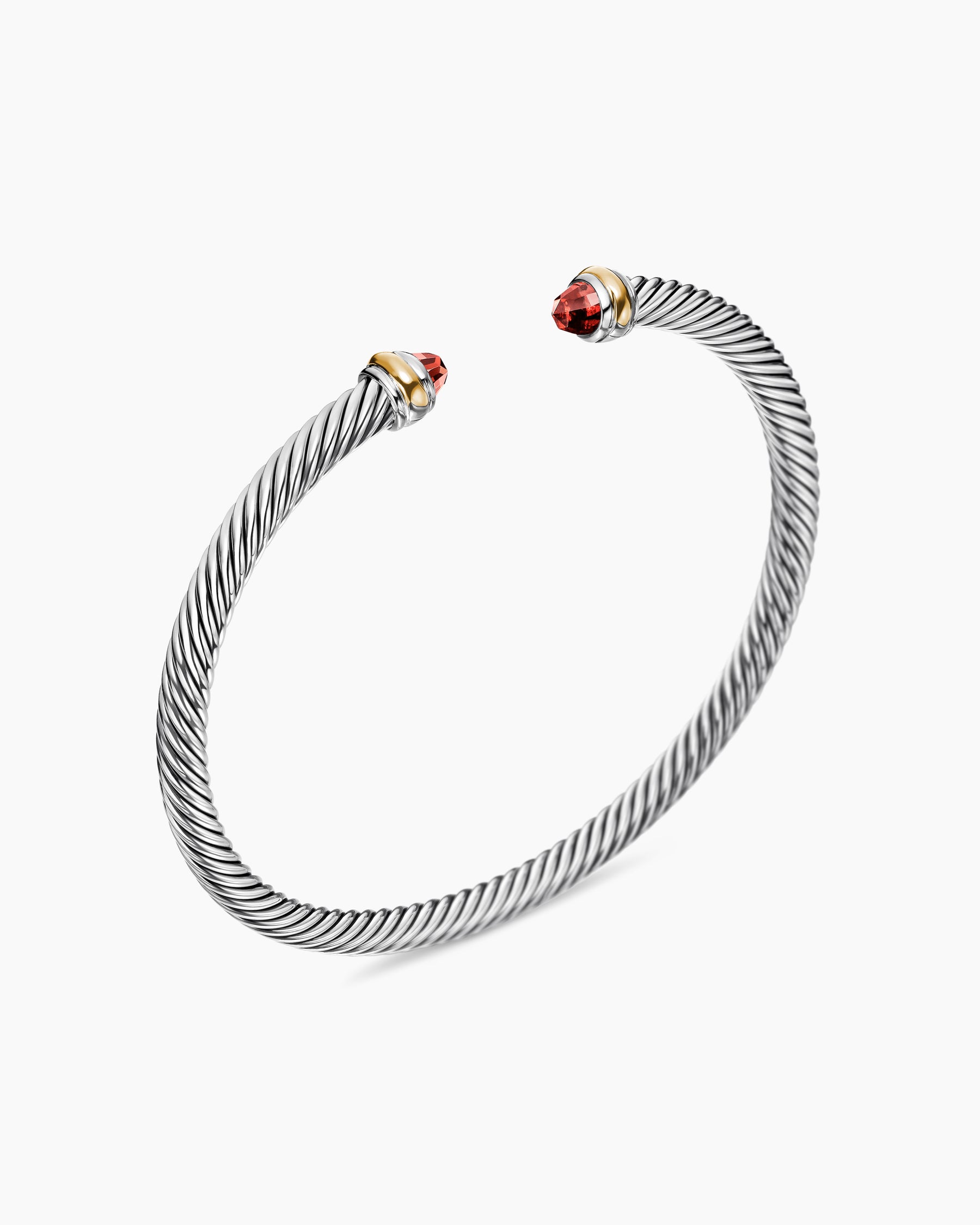 Classic Cable Bracelet in Sterling Silver with 18K Yellow Gold and Garnets, 4mm - Image 3