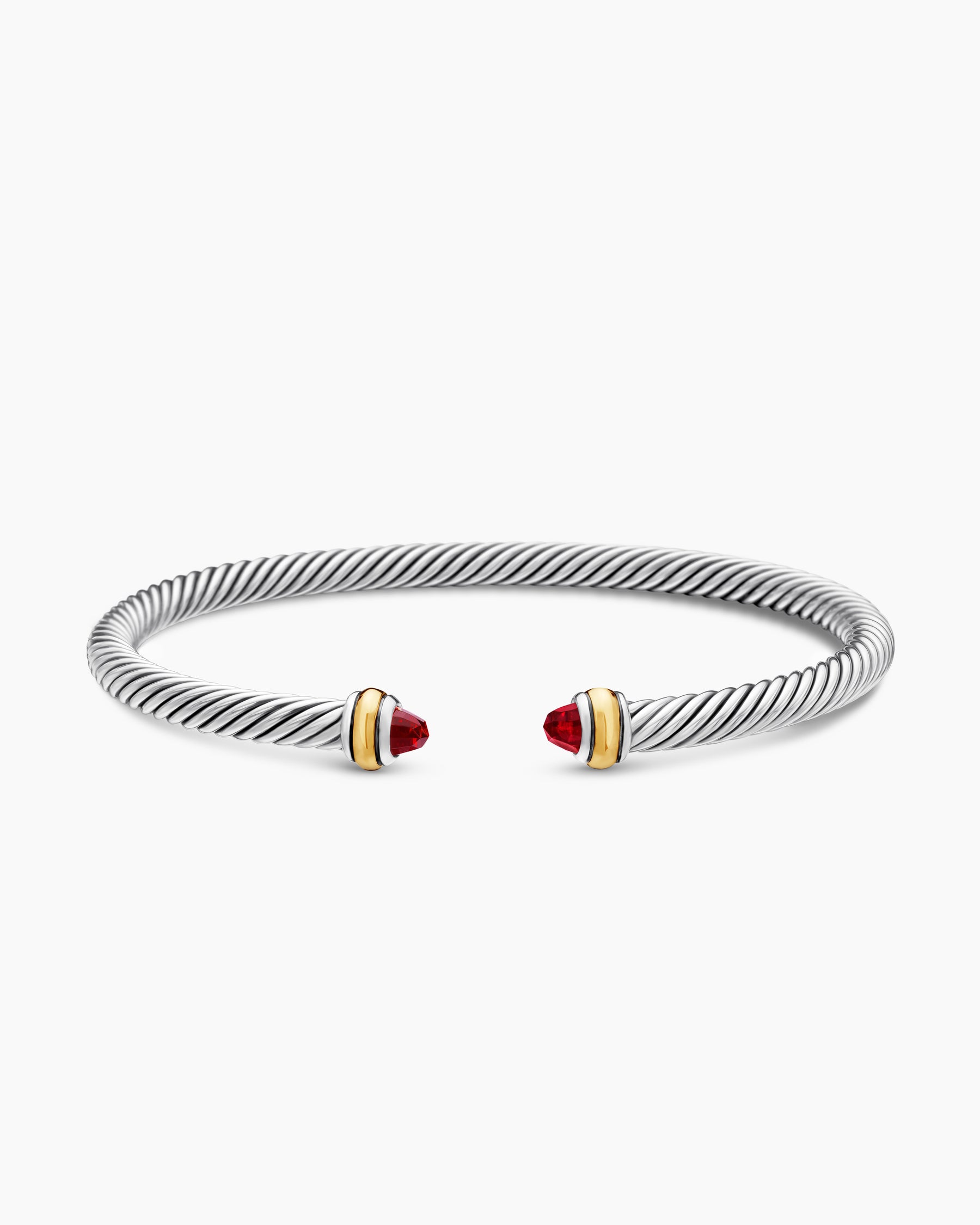 Classic Cable Bracelet in Sterling Silver with 18K Yellow Gold and Garnets, 4mm - Image 4