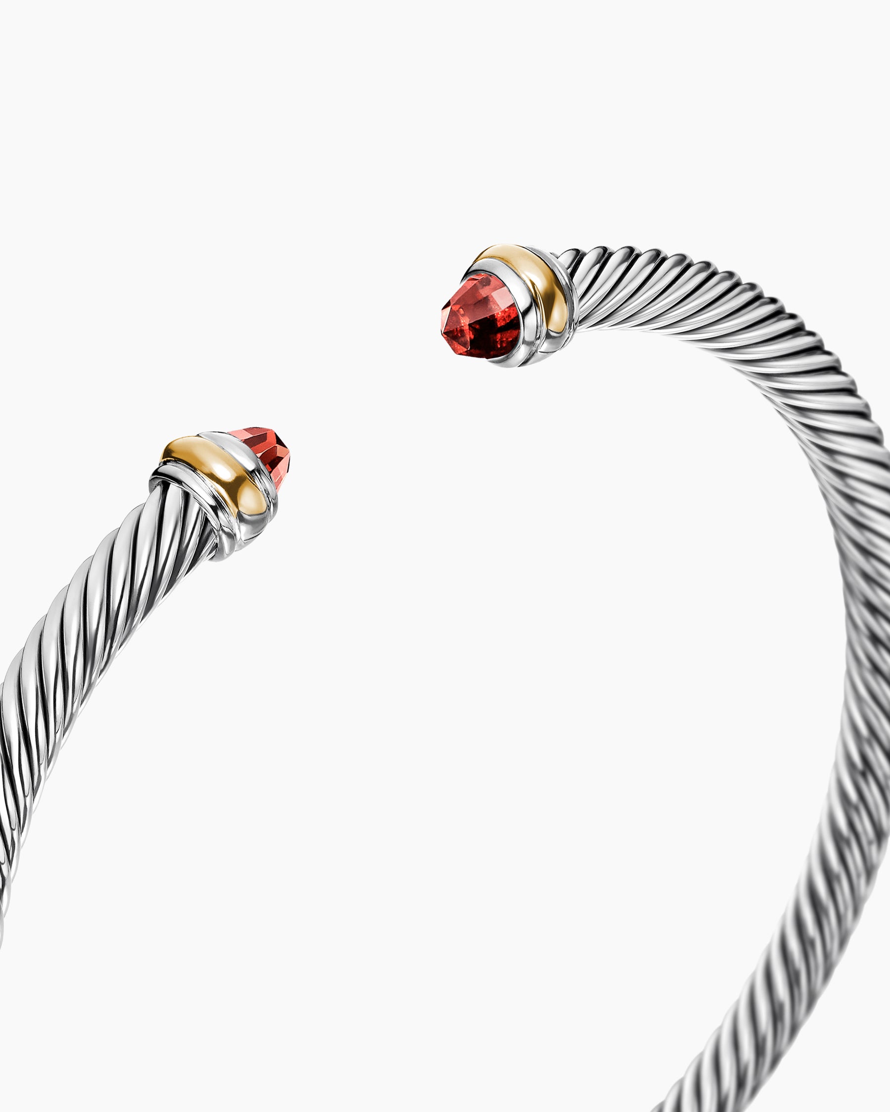 Classic Cable Bracelet in Sterling Silver with 18K Yellow Gold and Garnets, 4mm - Image 5