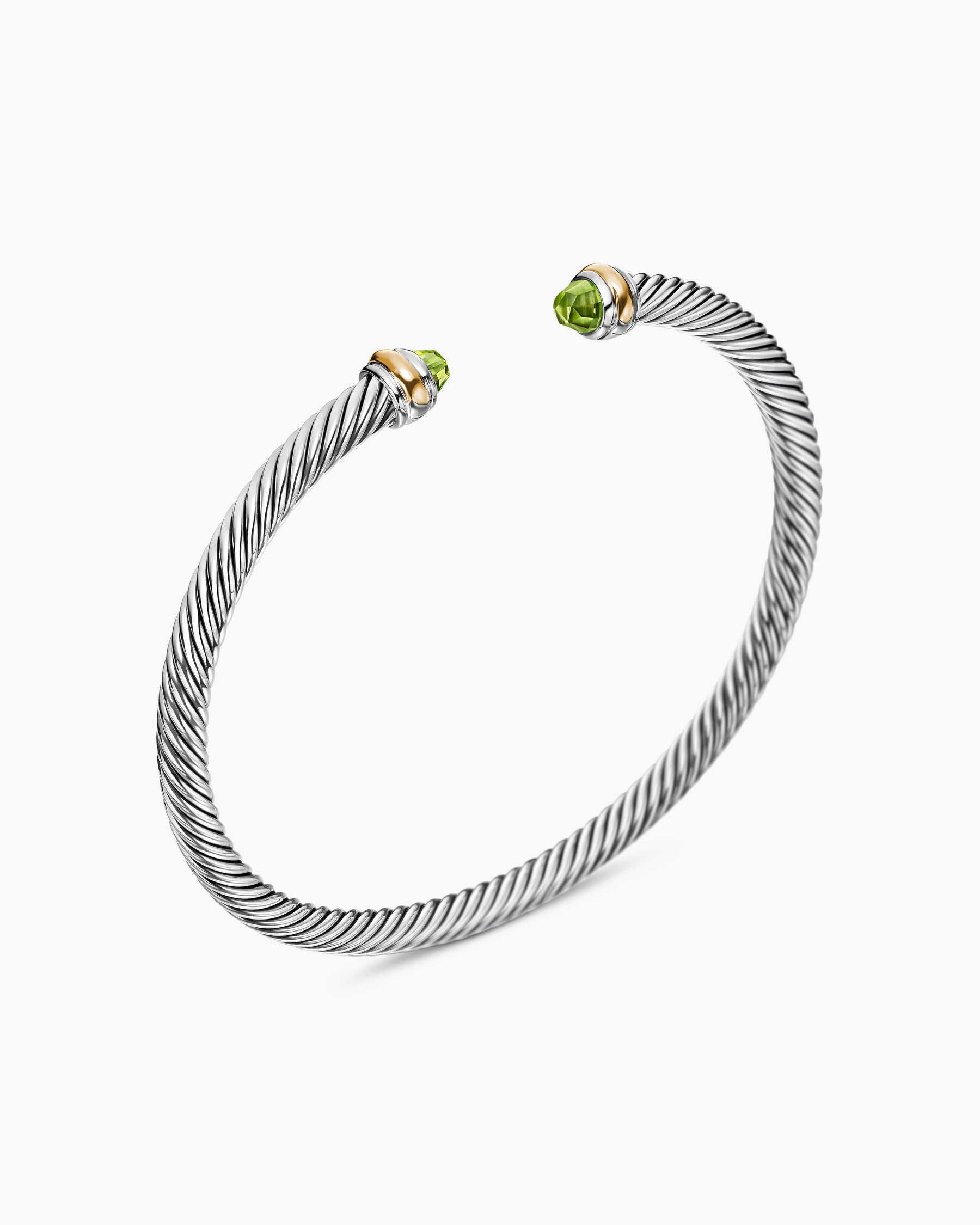 Classic Cable Bracelet in Sterling Silver with 18K Yellow Gold and Peridot, 4mm - Image 3