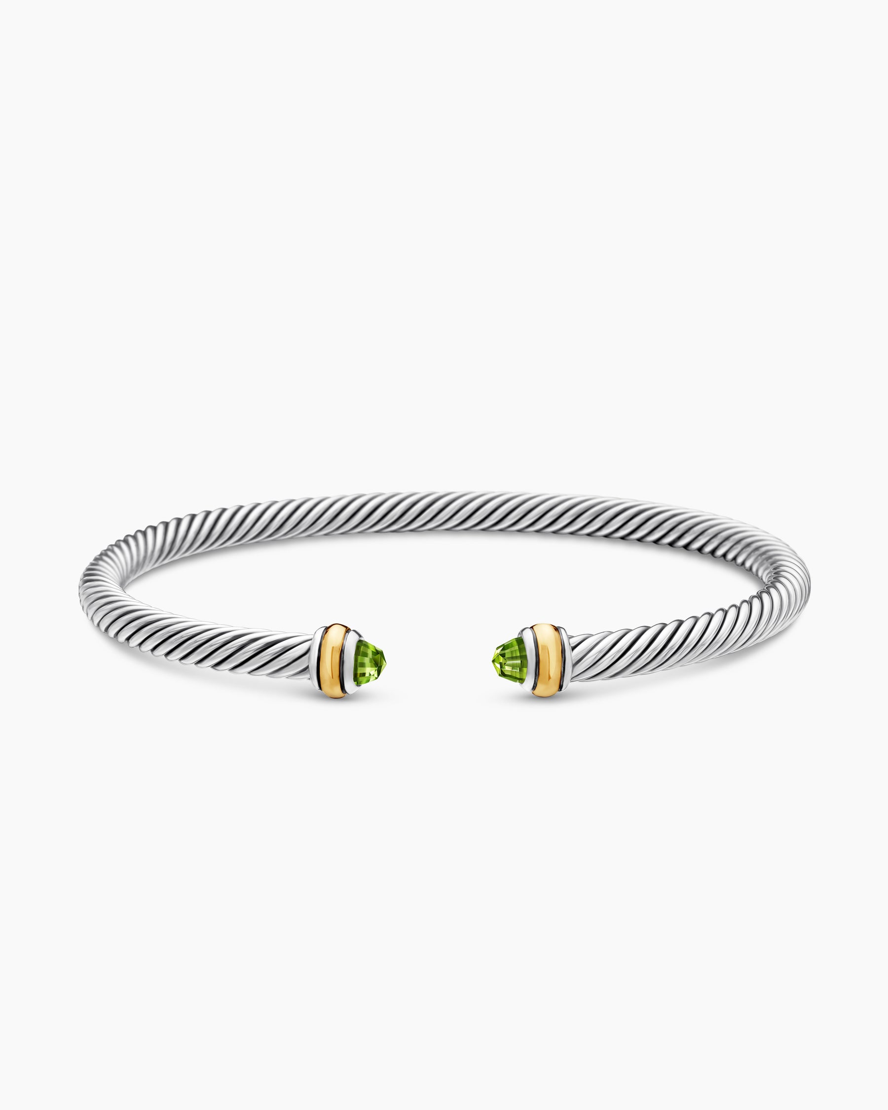 Classic Cable Bracelet in Sterling Silver with 18K Yellow Gold and Peridot, 4mm - Image 4