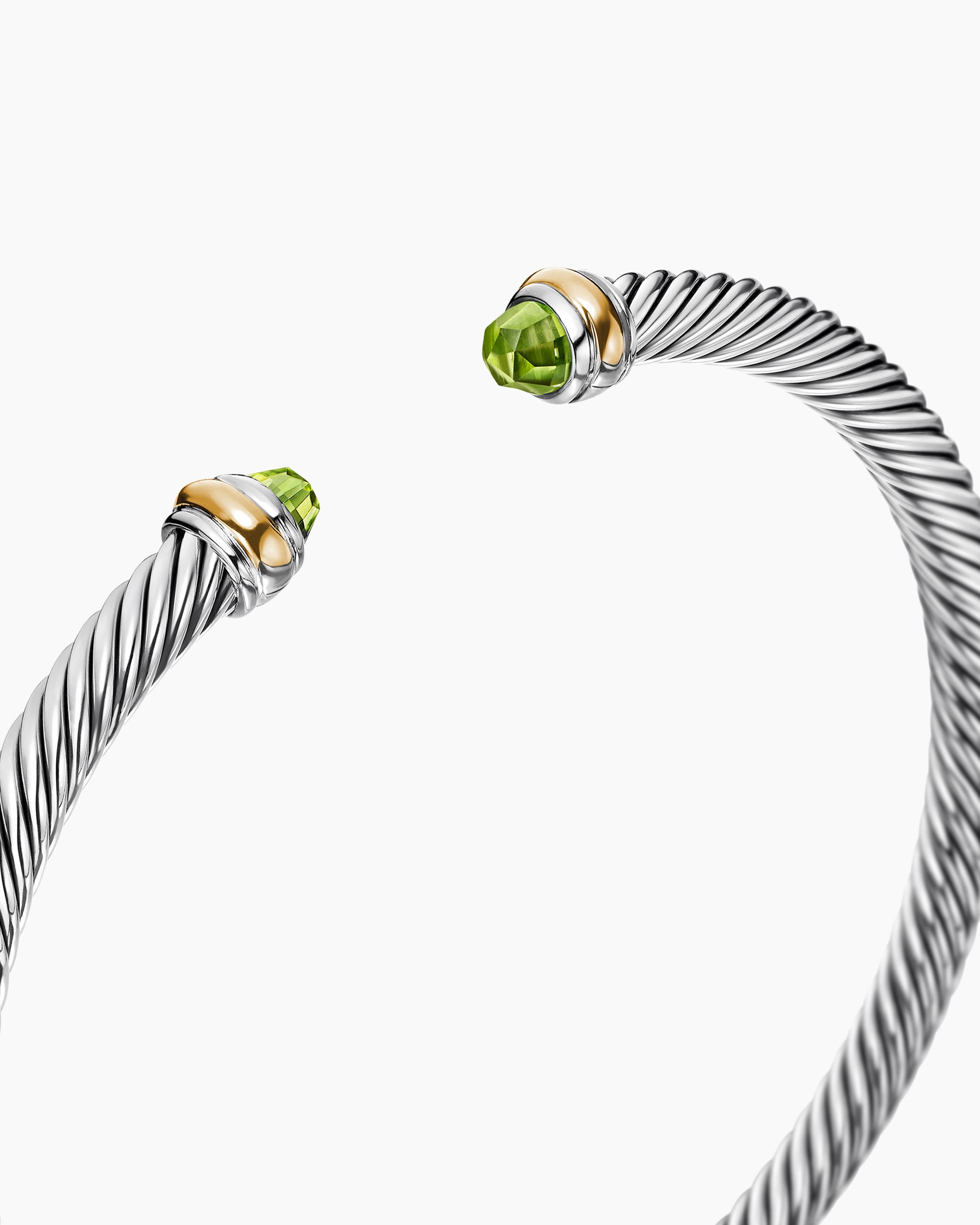 Classic Cable Bracelet in Sterling Silver with 18K Yellow Gold and Peridot, 4mm - Image 5