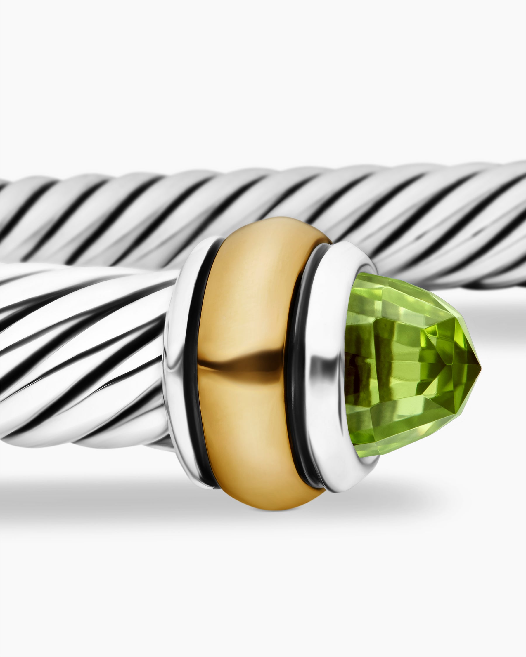 Classic Cable Bracelet in Sterling Silver with 18K Yellow Gold and Peridot, 4mm - Image 6