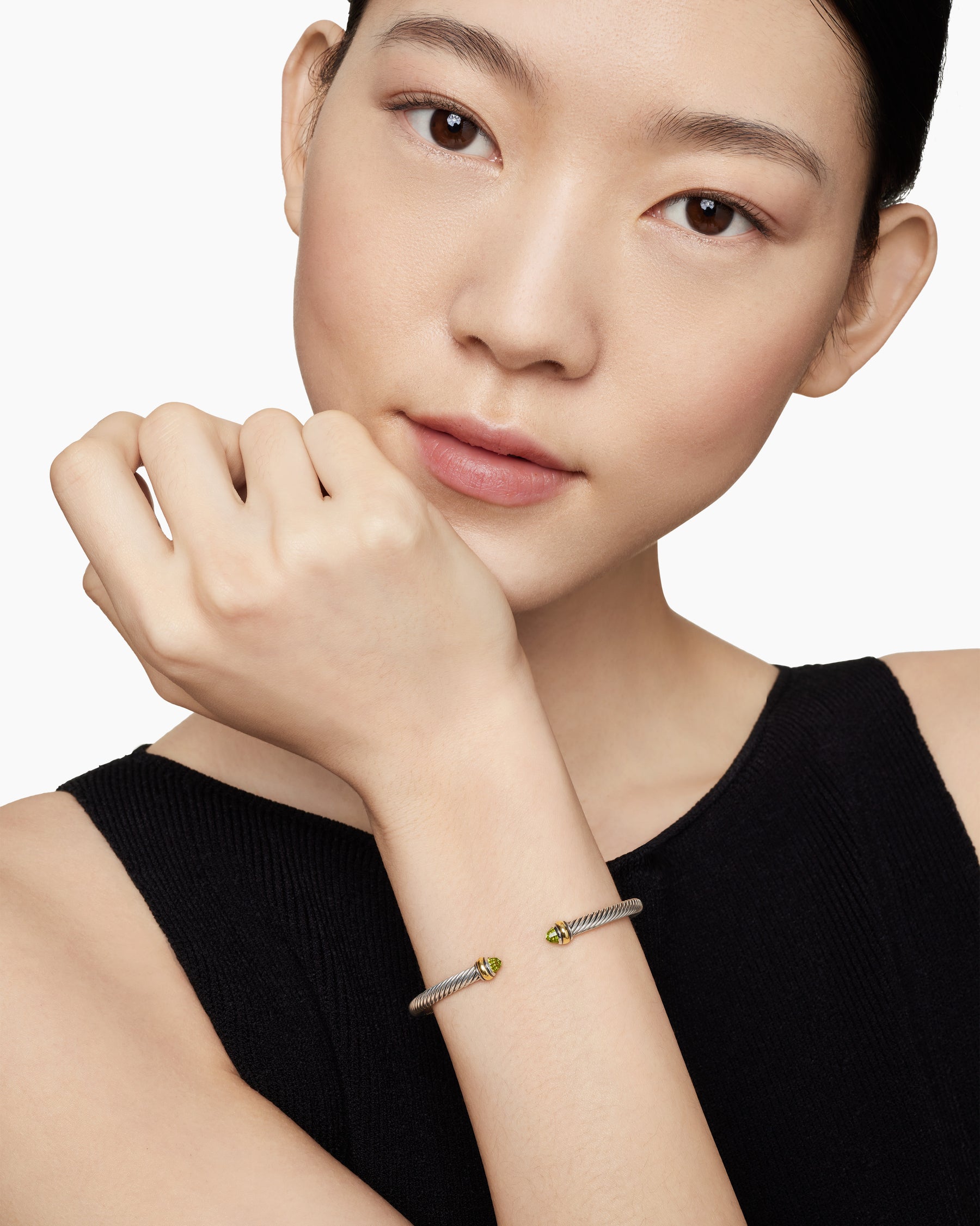 Classic Cable Bracelet in Sterling Silver with 18K Yellow Gold and Peridot, 4mm - Image 7