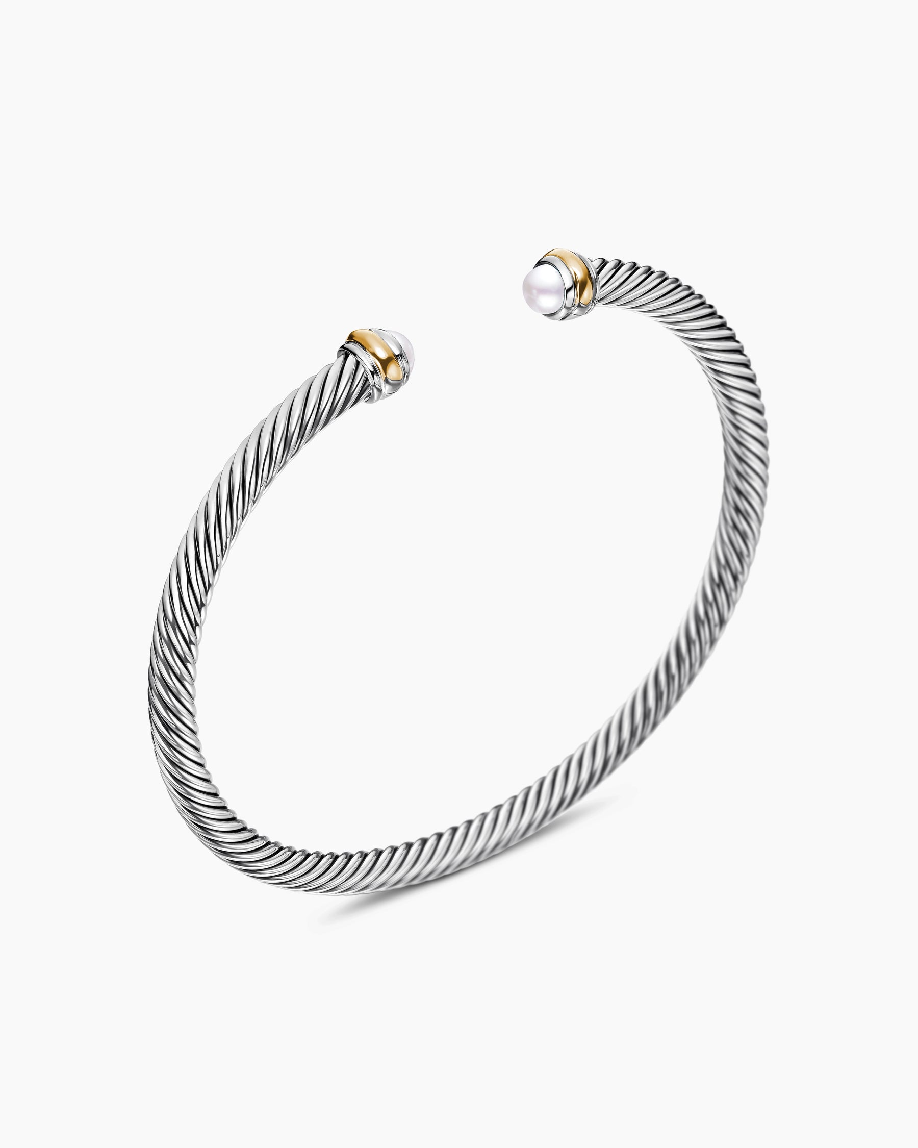 Classic Cable Bracelet in Sterling Silver with 18K Yellow Gold and Pearls, 4mm - Image 3