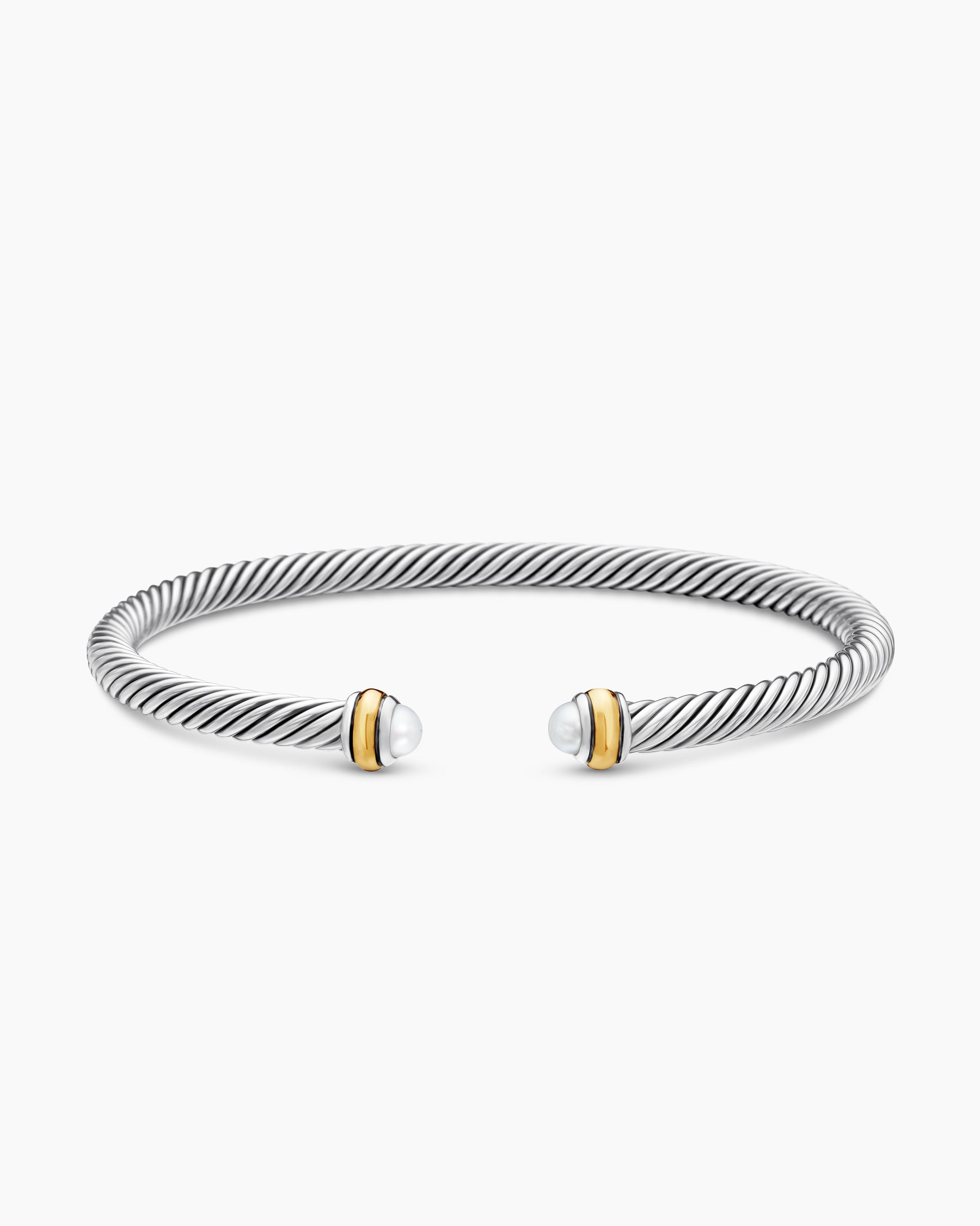 Classic Cable Bracelet in Sterling Silver with 18K Yellow Gold and Pearls, 4mm - Image 4