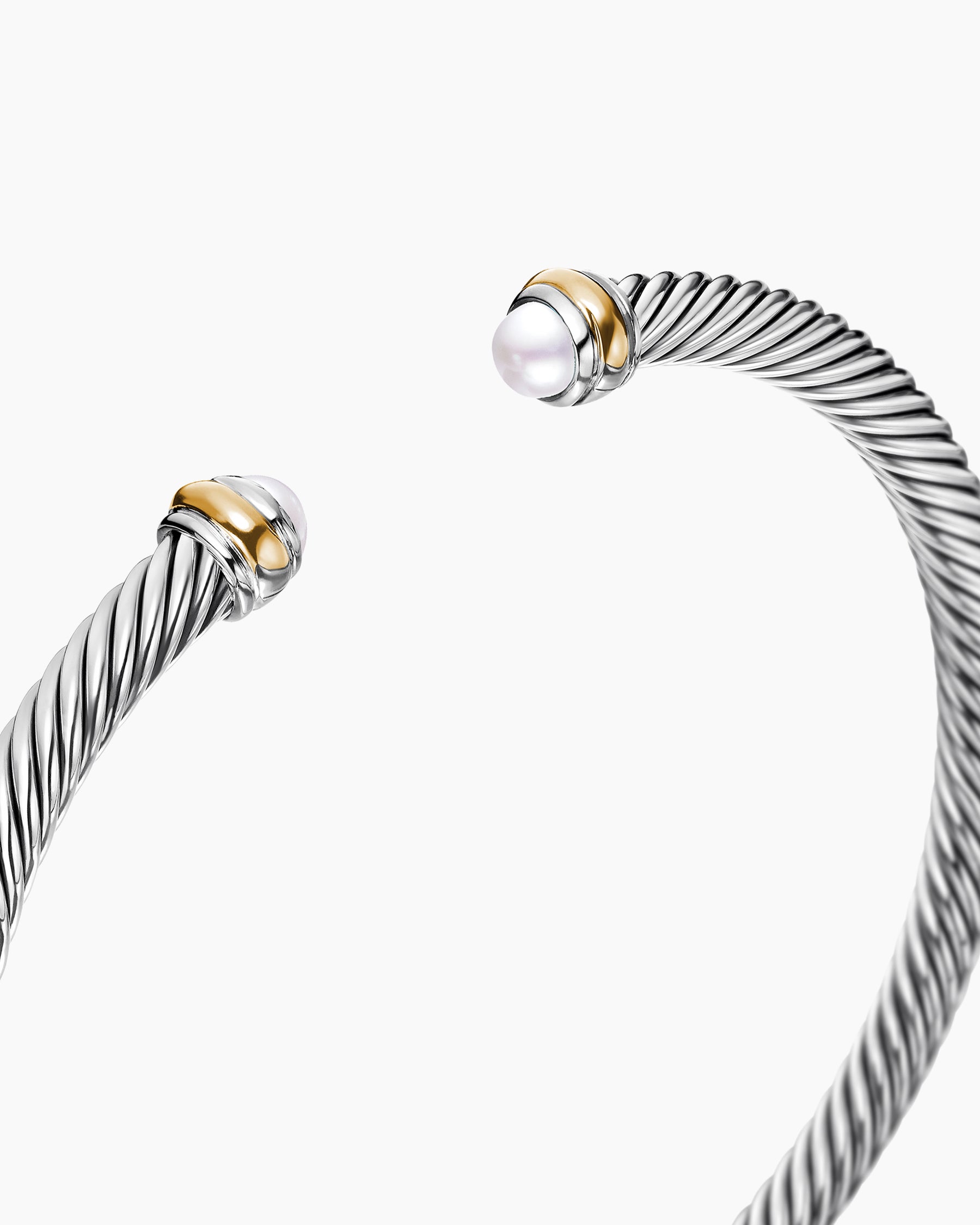 Classic Cable Bracelet in Sterling Silver with 18K Yellow Gold and Pearls, 4mm - Image 5