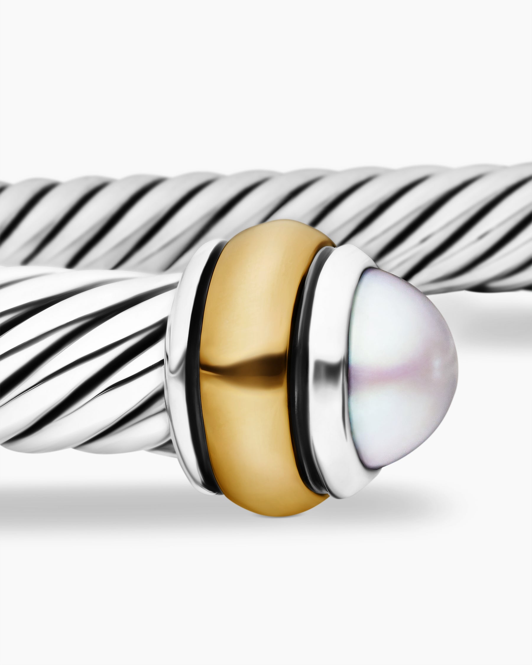 Classic Cable Bracelet in Sterling Silver with 18K Yellow Gold and Pearls, 4mm - Image 6