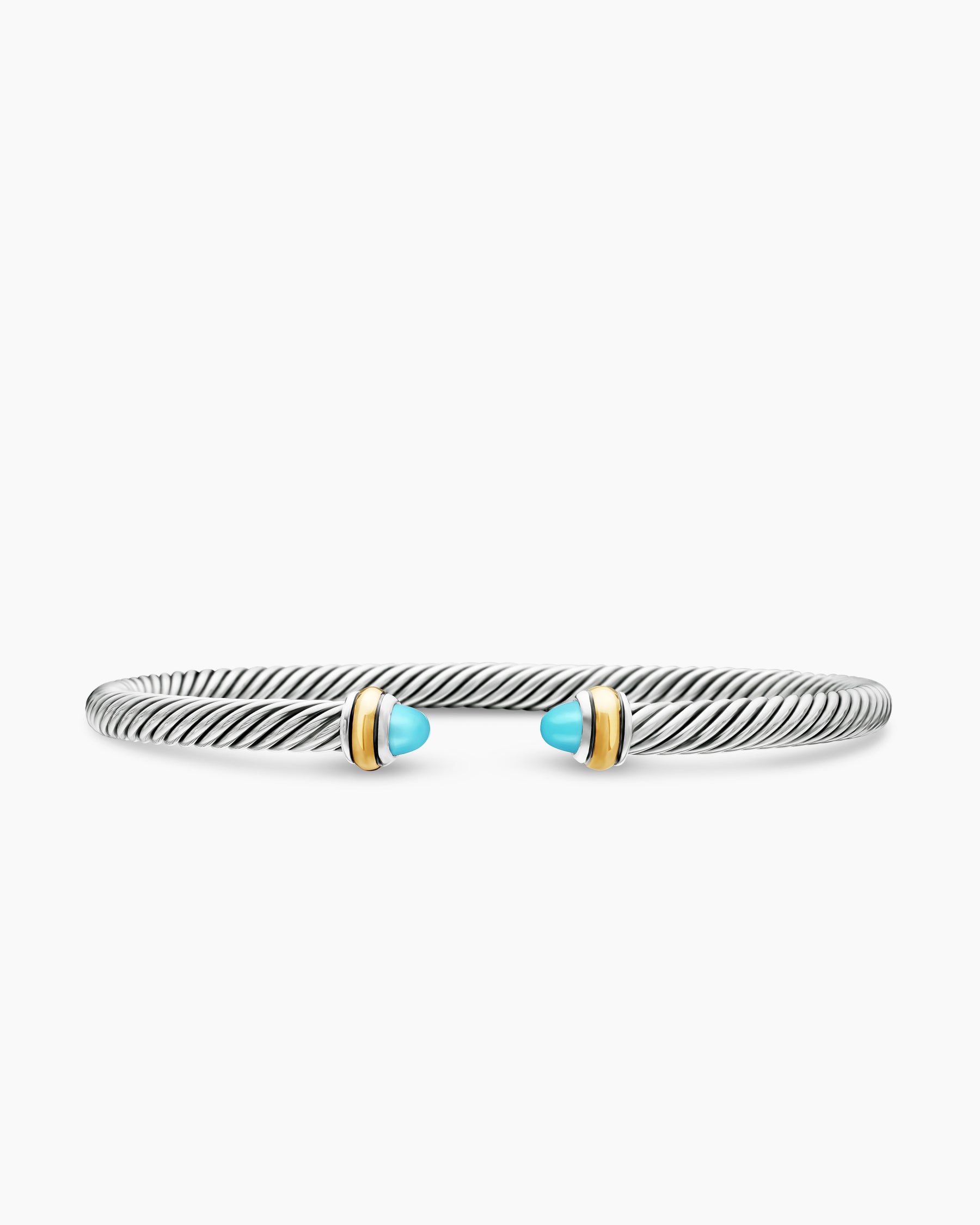Classic Cable Bracelet in Sterling Silver with 18K Yellow Gold and Turquoise, 4mm