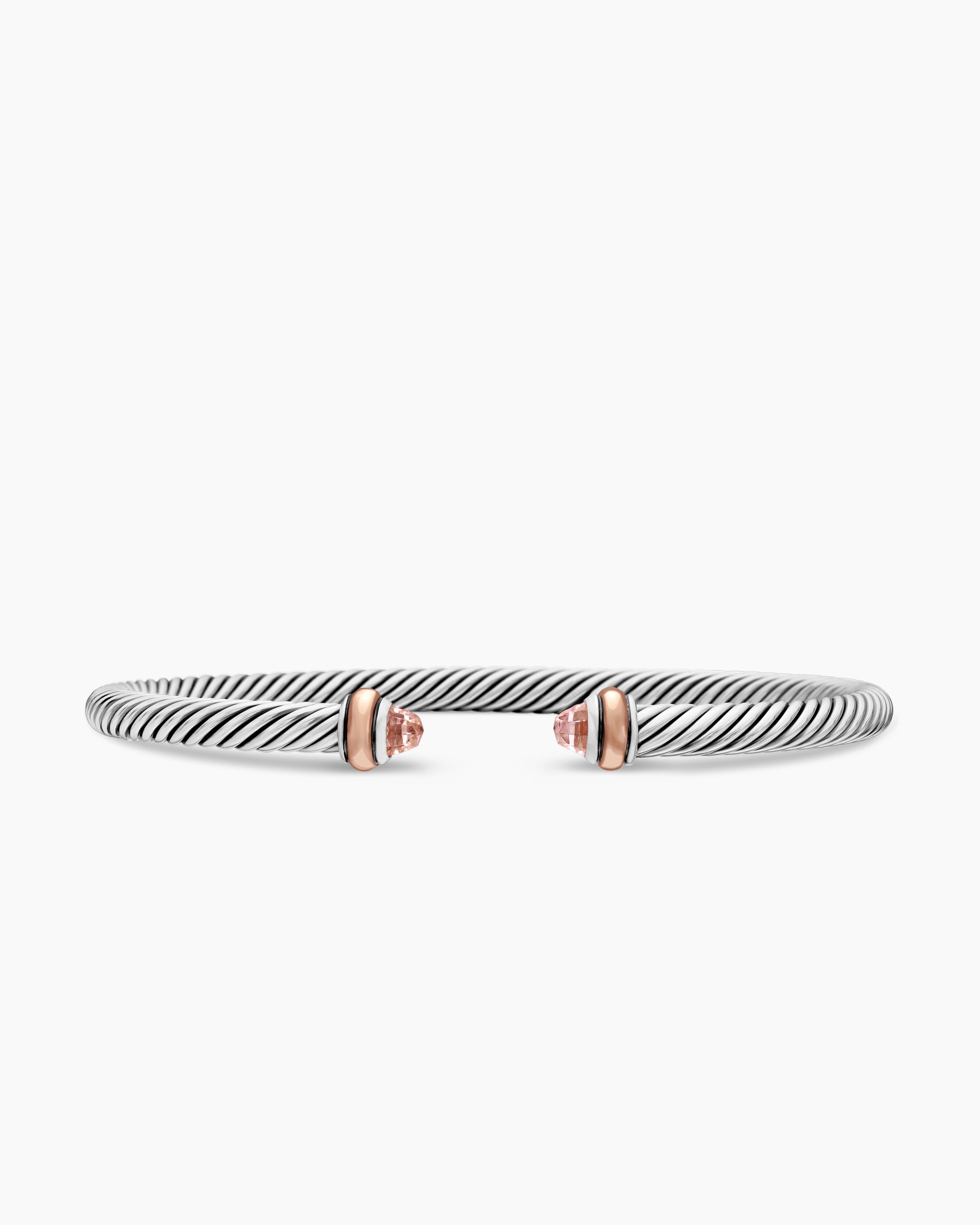 Classic Cable Bracelet in Sterling Silver with 18K Rose Gold and Morganite, 4mm