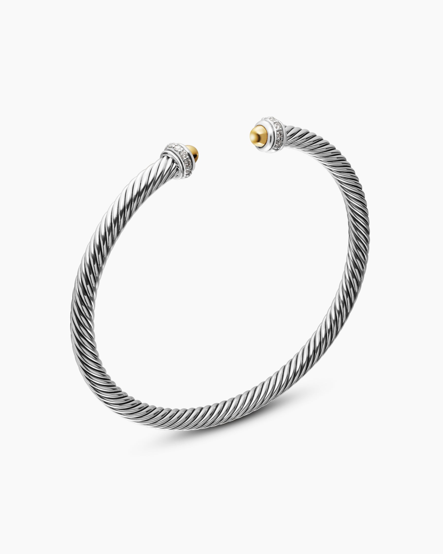 Classic Cable Bracelet in Sterling Silver with 18K Yellow Gold Domes and Diamonds, 4mm - Image 3