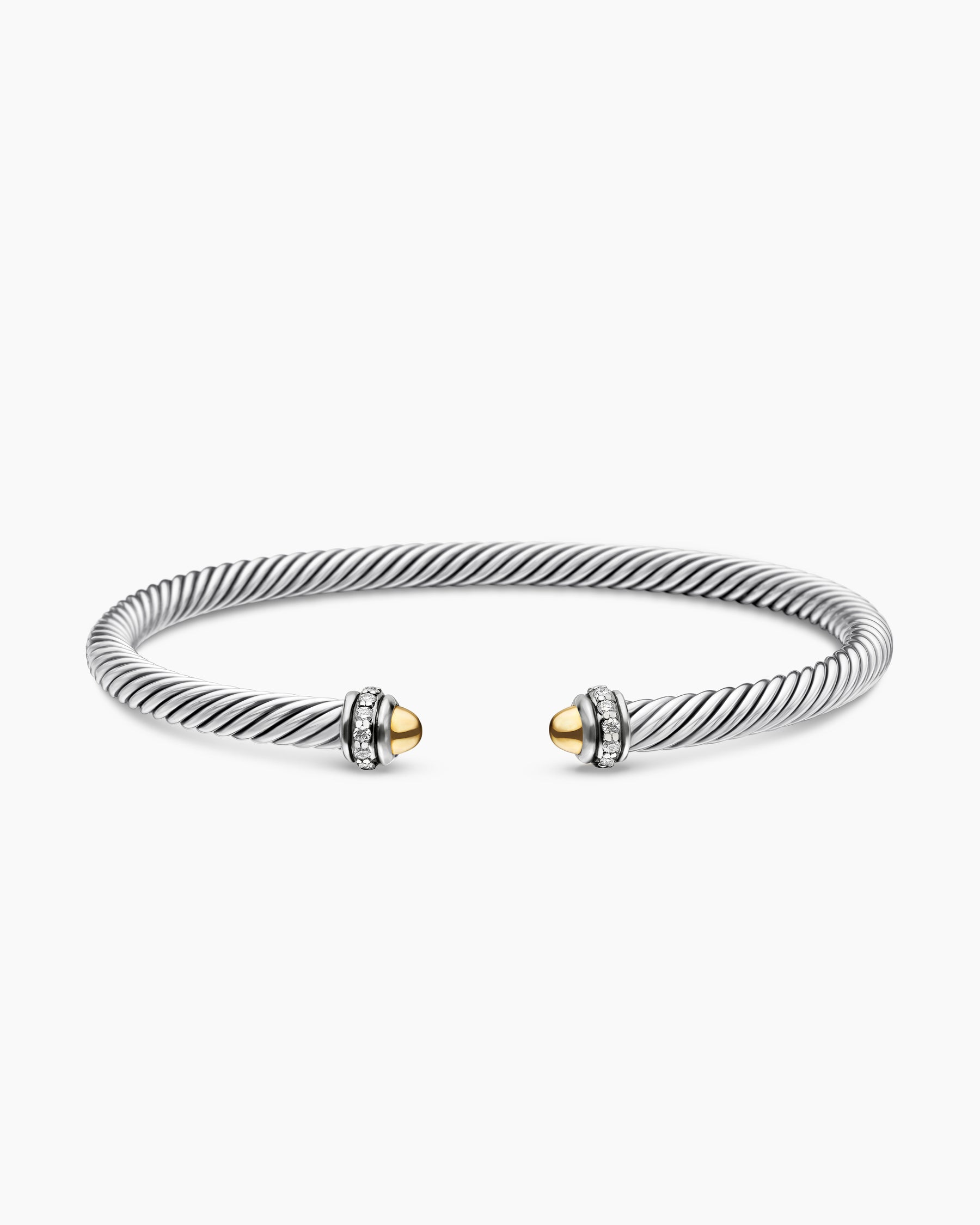Classic Cable Bracelet in Sterling Silver with 18K Yellow Gold Domes and Diamonds, 4mm - Image 4