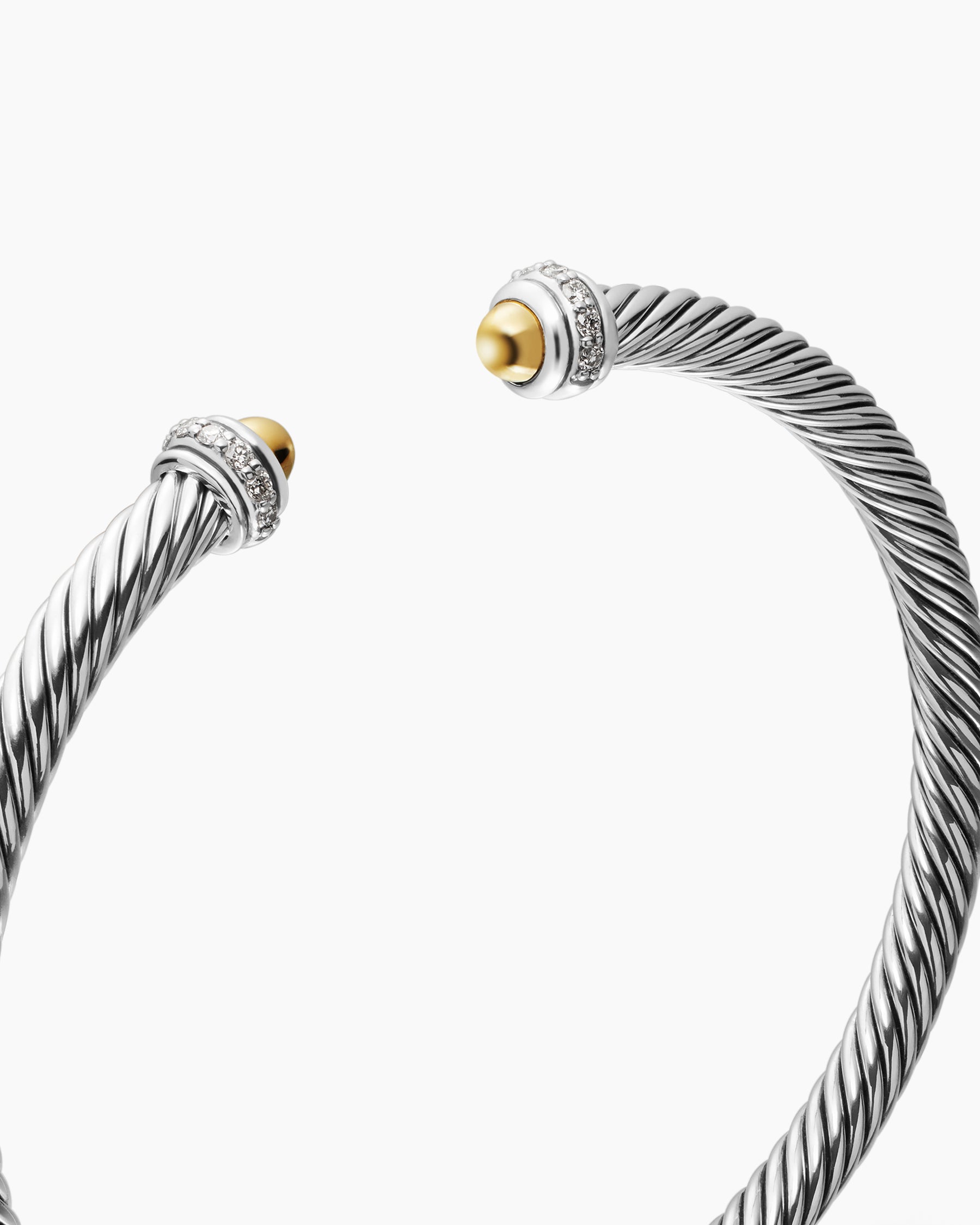 Classic Cable Bracelet in Sterling Silver with 18K Yellow Gold Domes and Diamonds, 4mm - Image 5