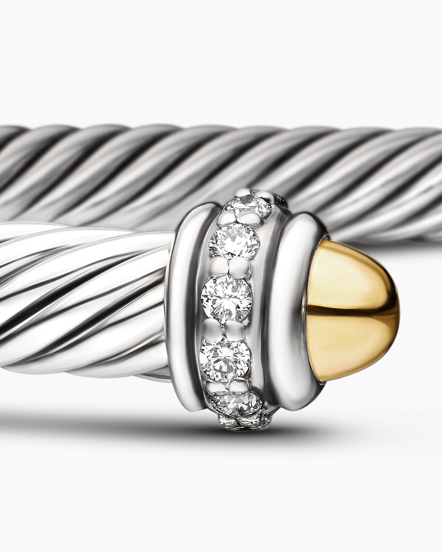 Classic Cable Bracelet in Sterling Silver with 18K Yellow Gold Domes and Diamonds, 4mm - Image 6