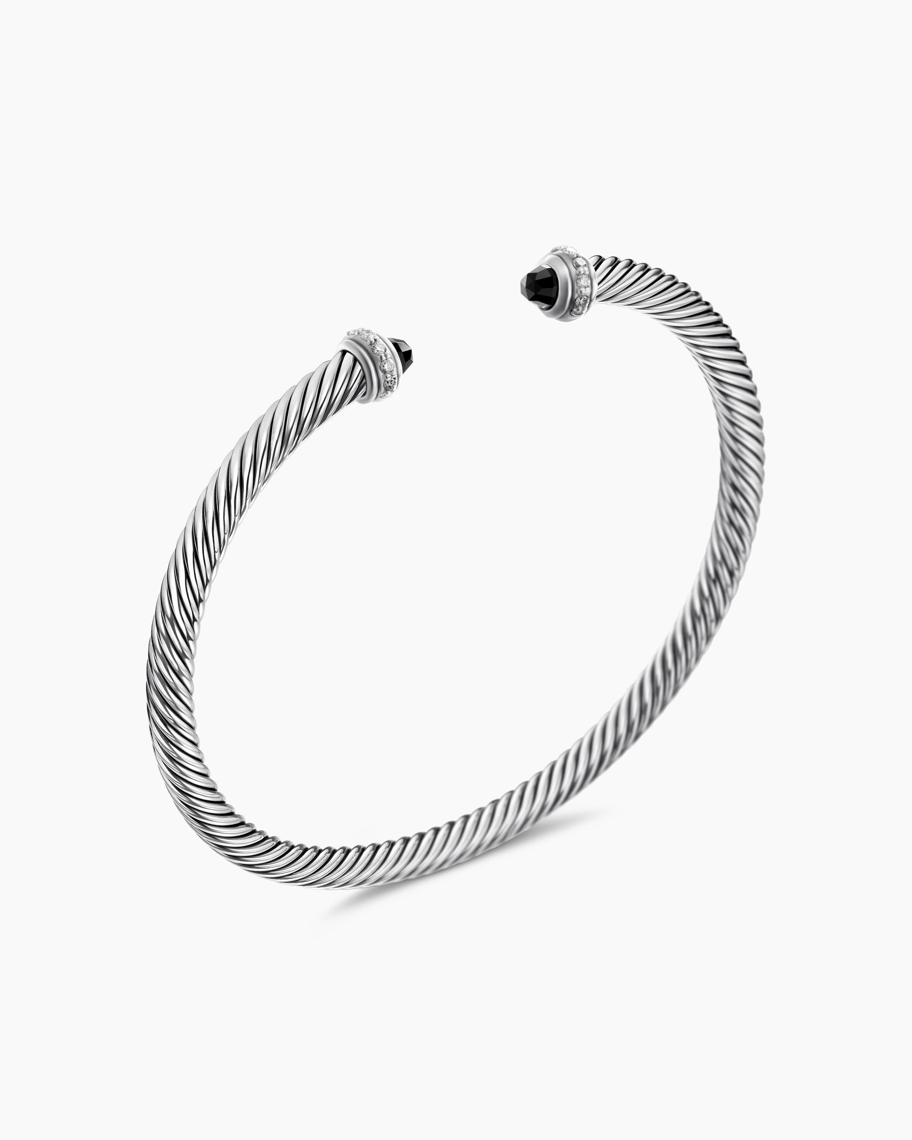 Classic Cable Bracelet in Sterling Silver with Black Onyx and Diamonds, 4mm - Image 3