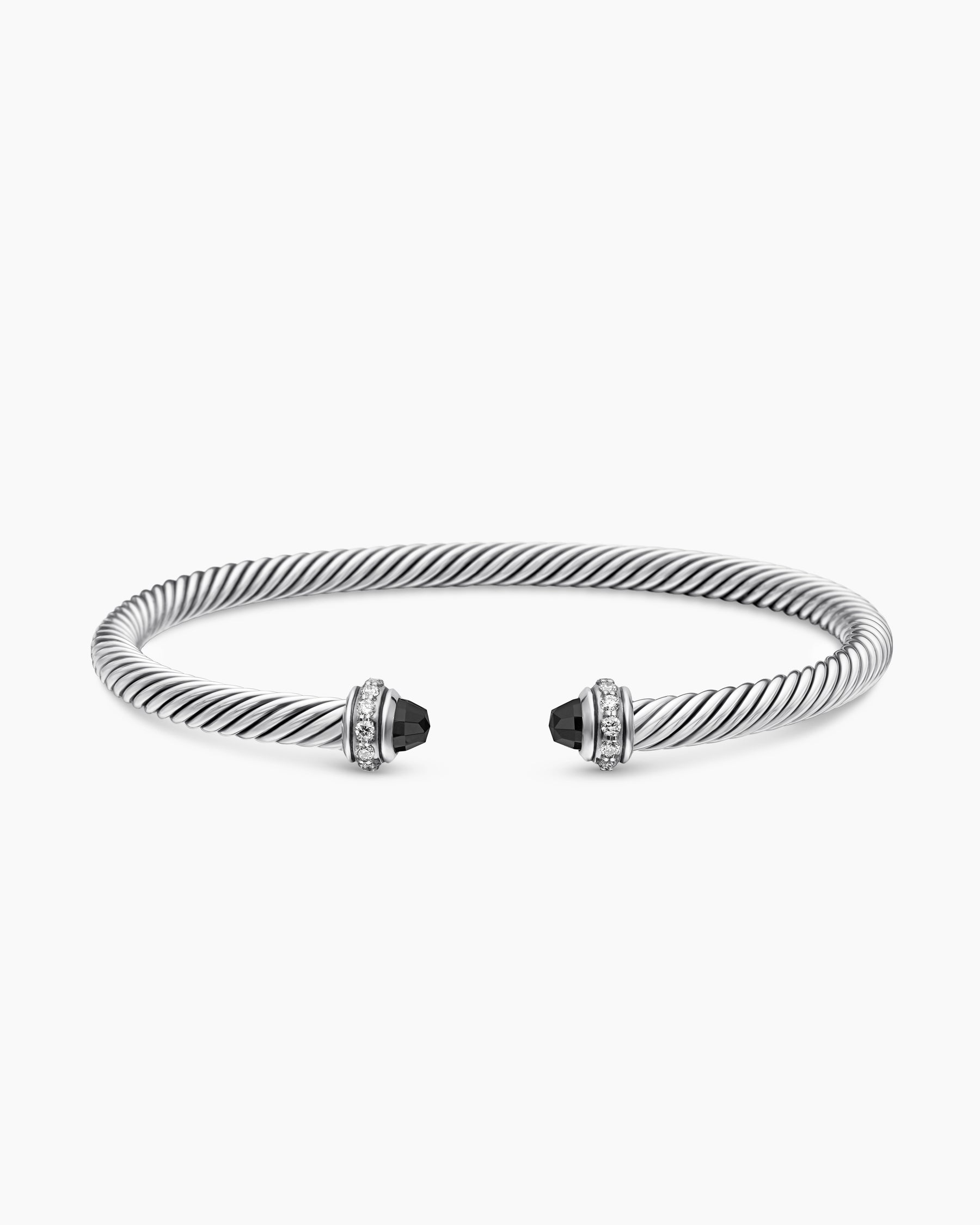 Classic Cable Bracelet in Sterling Silver with Black Onyx and Diamonds, 4mm - Image 4