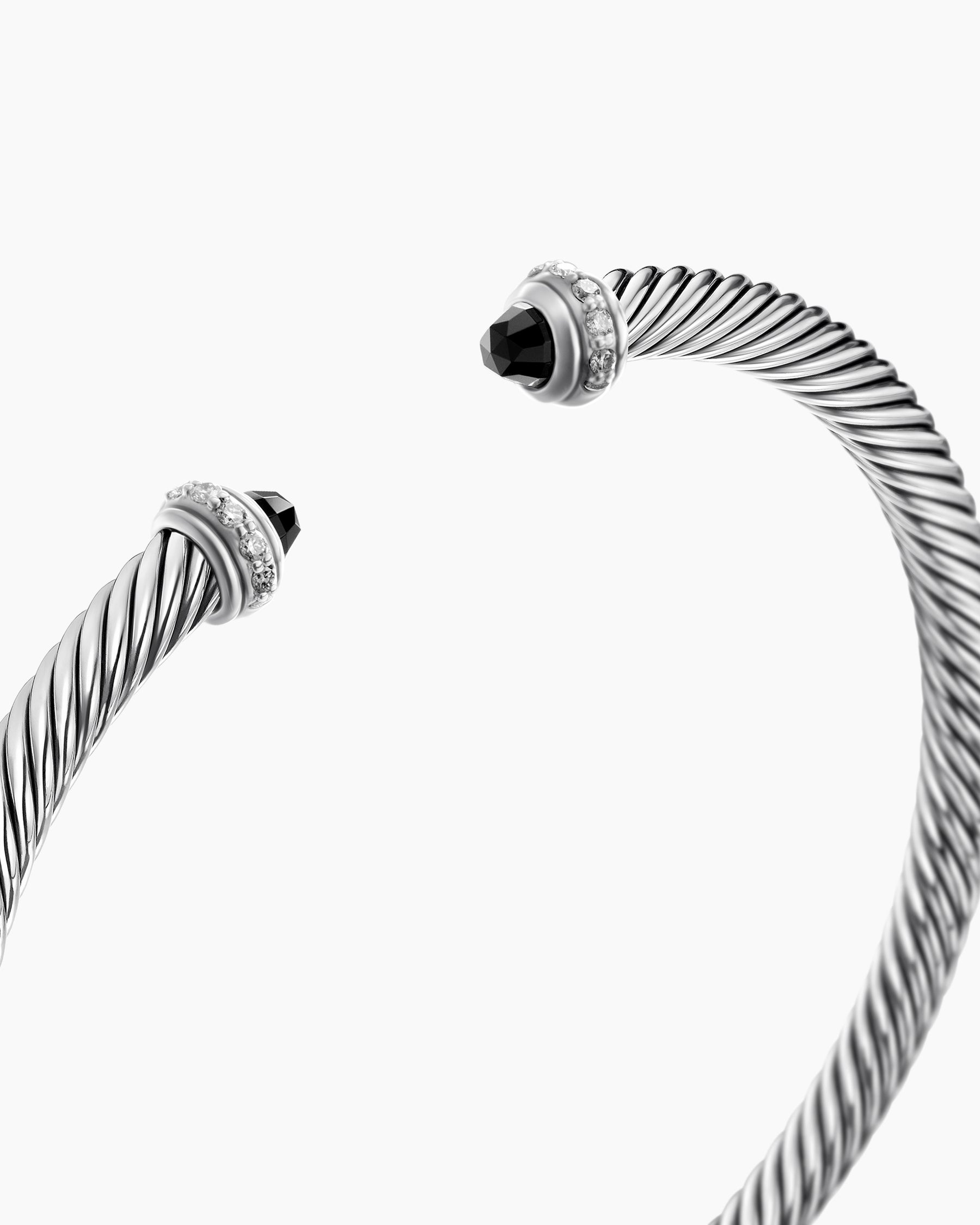 Classic Cable Bracelet in Sterling Silver with Black Onyx and Diamonds, 4mm - Image 5