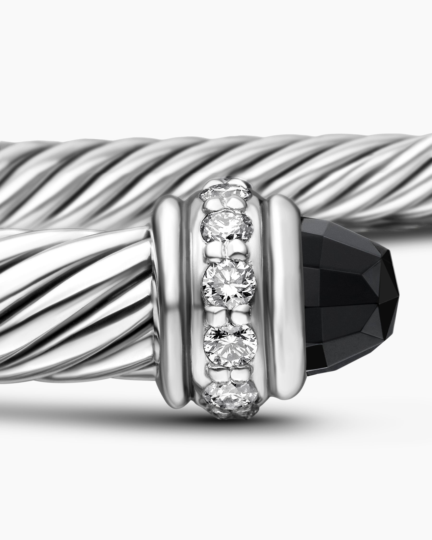 Classic Cable Bracelet in Sterling Silver with Black Onyx and Diamonds, 4mm - Image 6