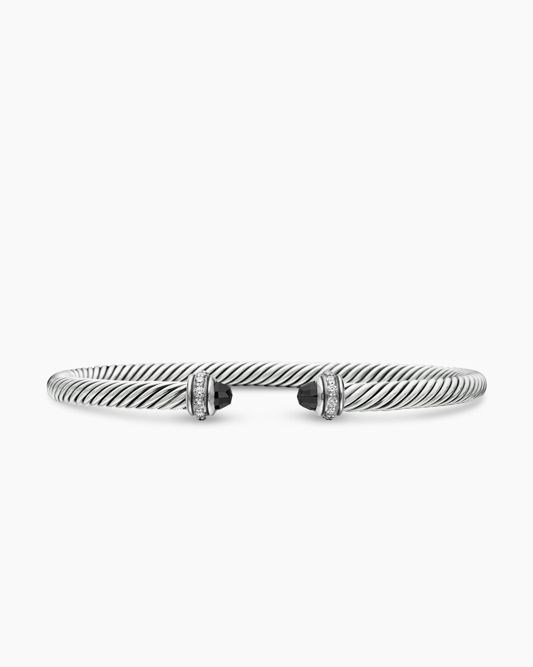 Classic Cable Bracelet in Sterling Silver with Black Onyx and Diamonds, 4mm