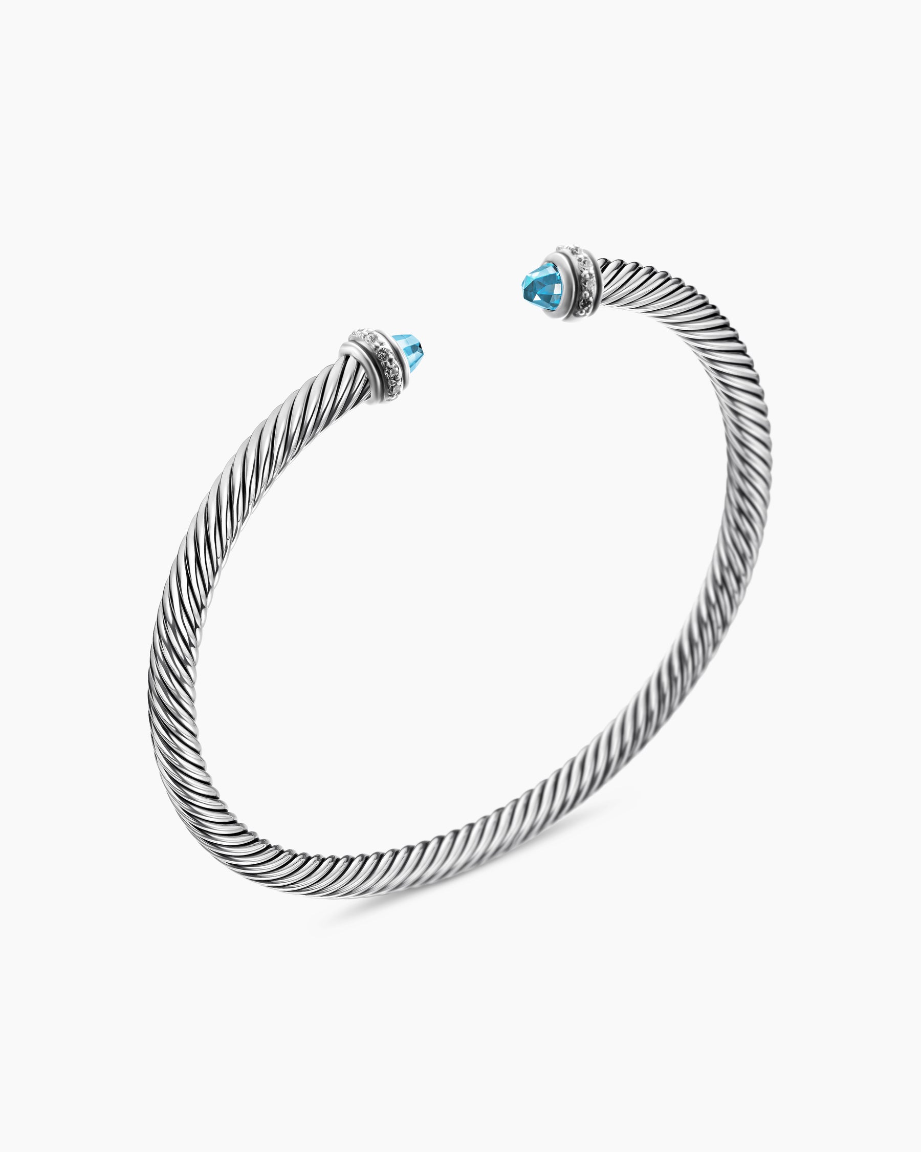 Classic Cable Bracelet in Sterling Silver with Blue Topaz and Diamonds, 4mm - Image 3
