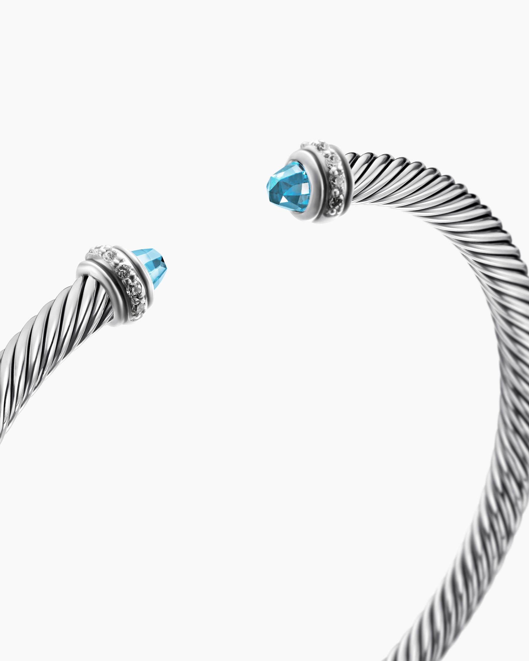 Classic Cable Bracelet in Sterling Silver with Blue Topaz and Diamonds, 4mm - Image 5