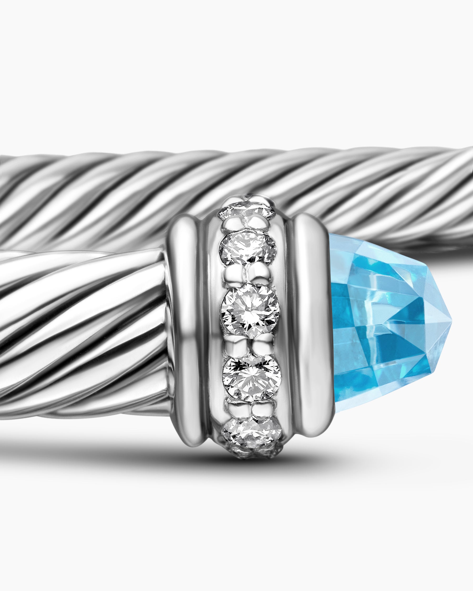 Classic Cable Bracelet in Sterling Silver with Blue Topaz and Diamonds, 4mm - Image 6