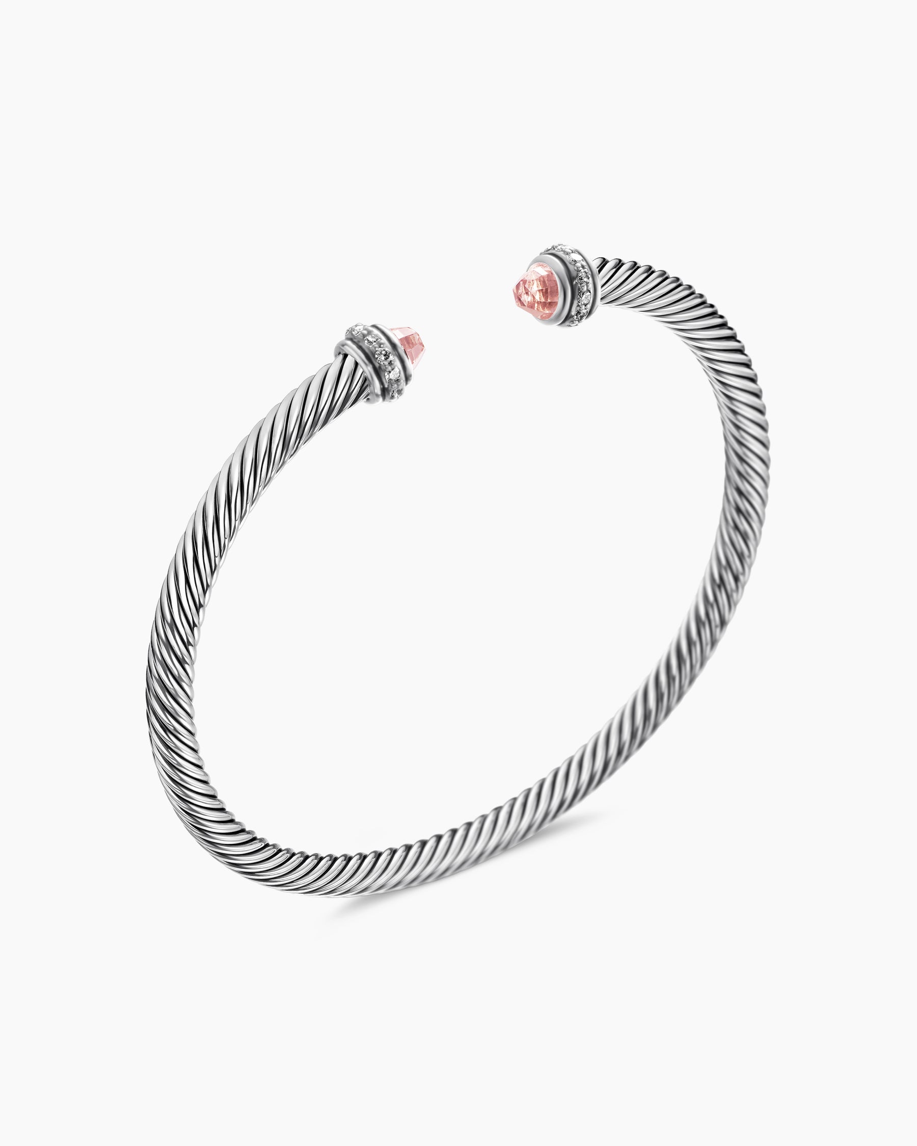Classic Cable Bracelet in Sterling Silver with Morganite and Diamonds, 4mm - Image 3