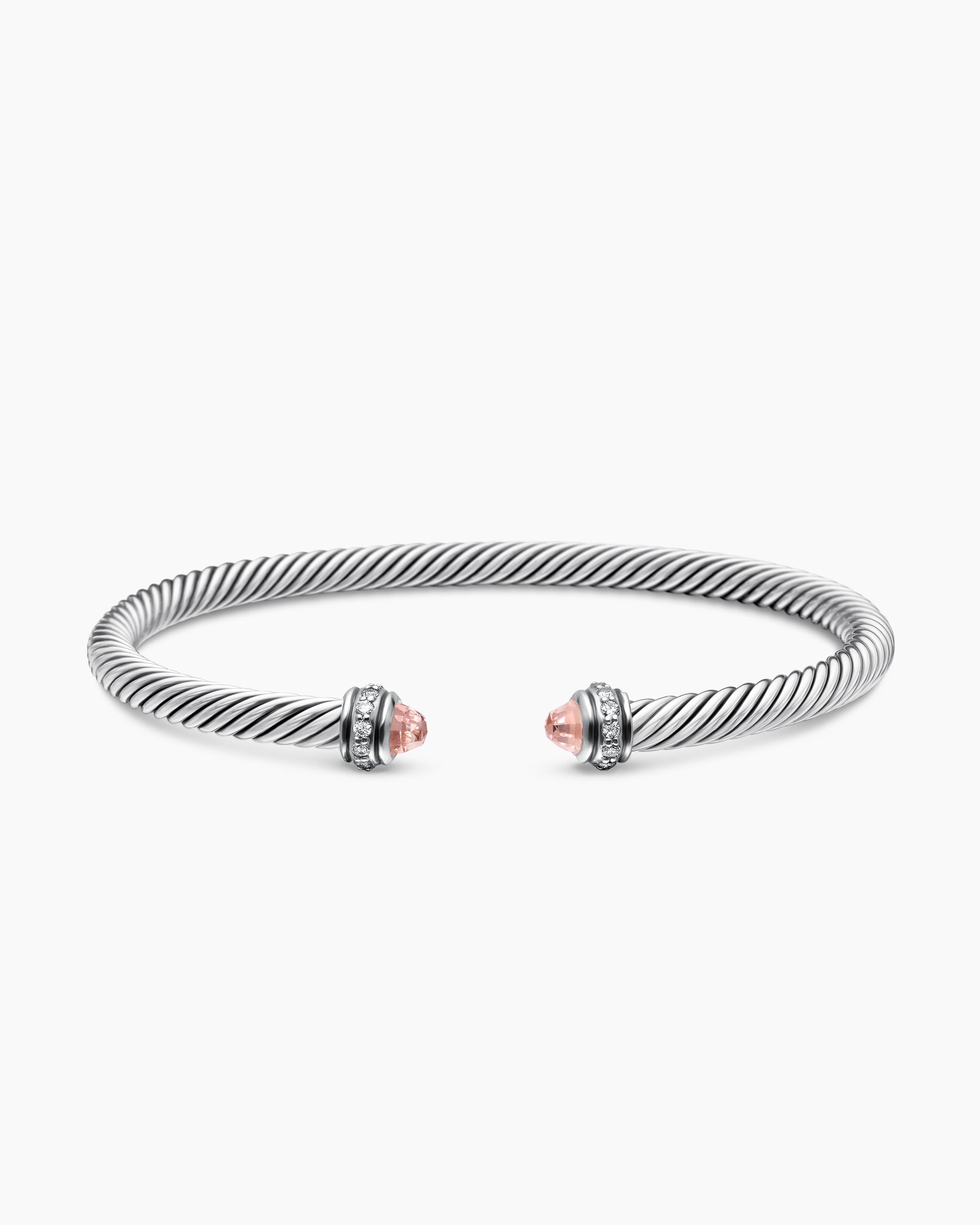 Classic Cable Bracelet in Sterling Silver with Morganite and Diamonds, 4mm - Image 4