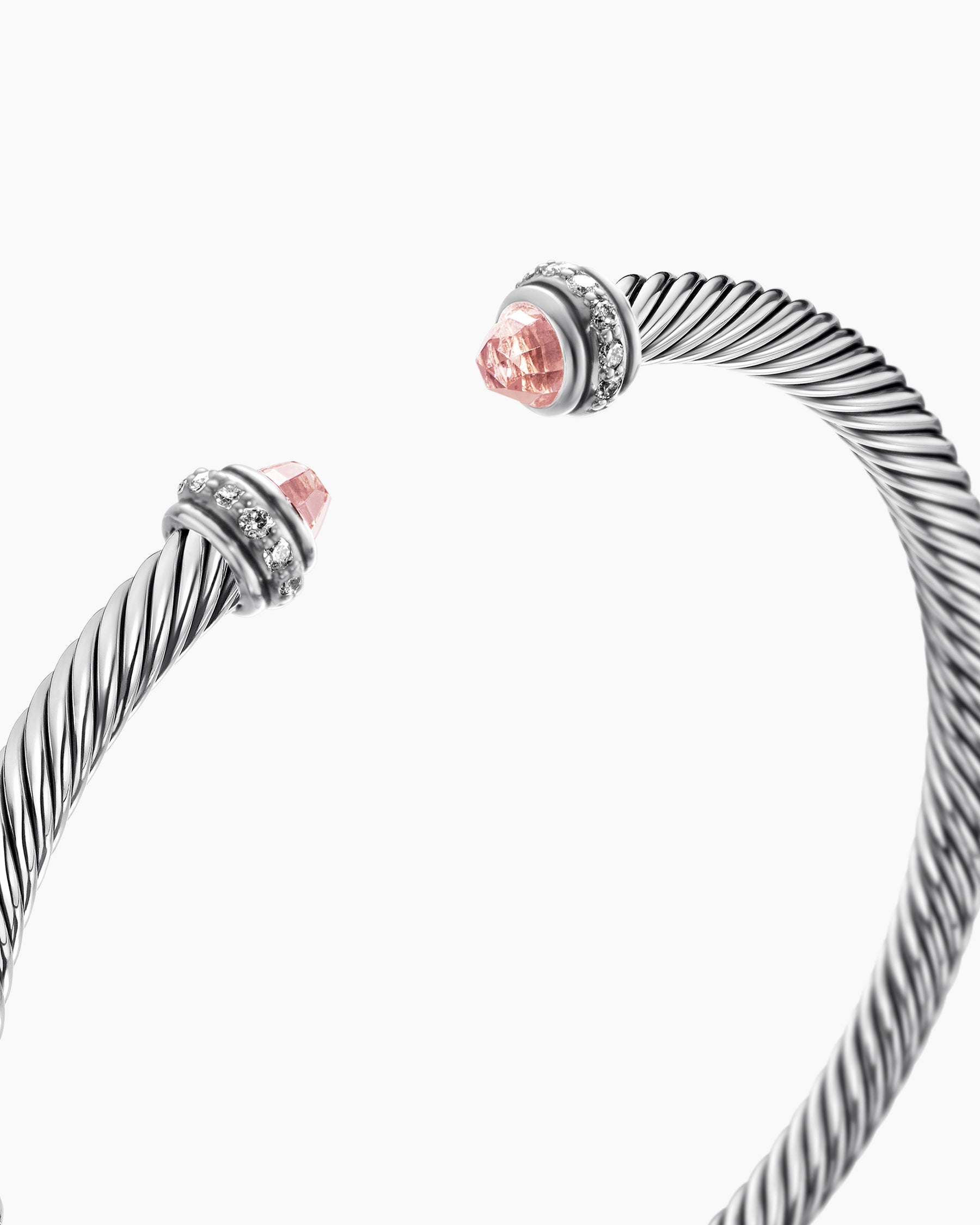 Classic Cable Bracelet in Sterling Silver with Morganite and Diamonds, 4mm - Image 5
