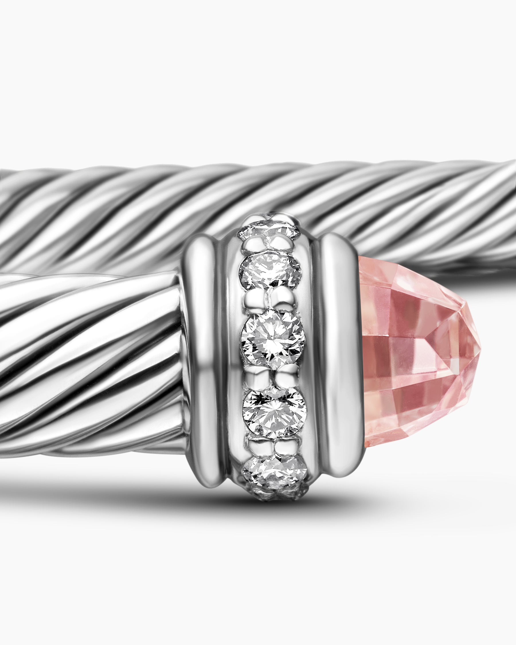 Classic Cable Bracelet in Sterling Silver with Morganite and Diamonds, 4mm - Image 6