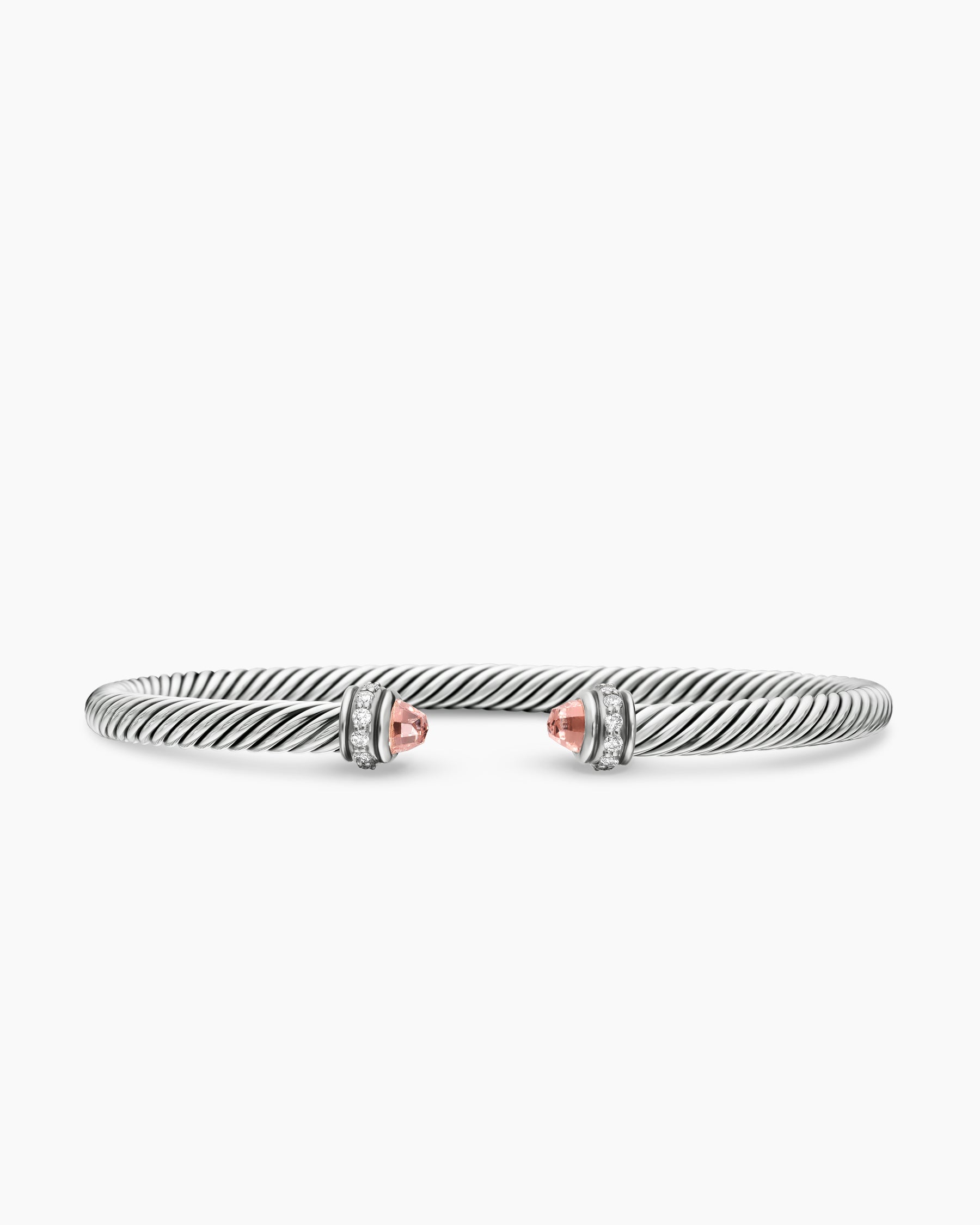 Classic Cable Bracelet in Sterling Silver with Morganite and Diamonds, 4mm